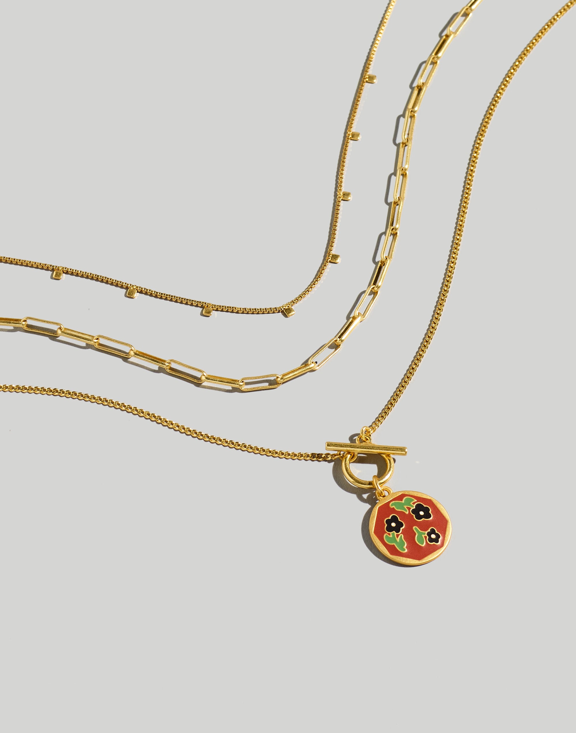 Enamel Daisy Coin Necklace Set
