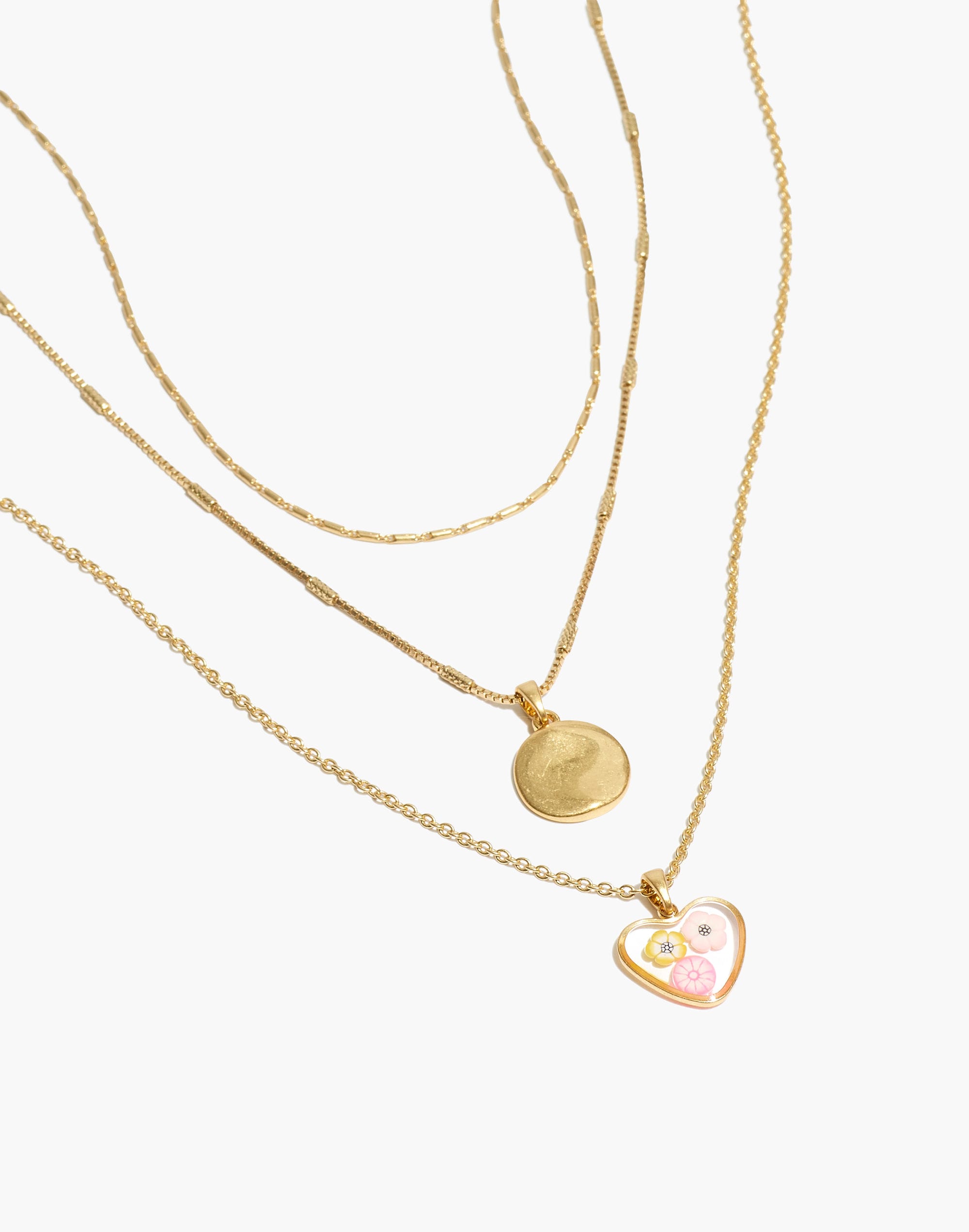 Three-Piece Floral Heart Necklace Set