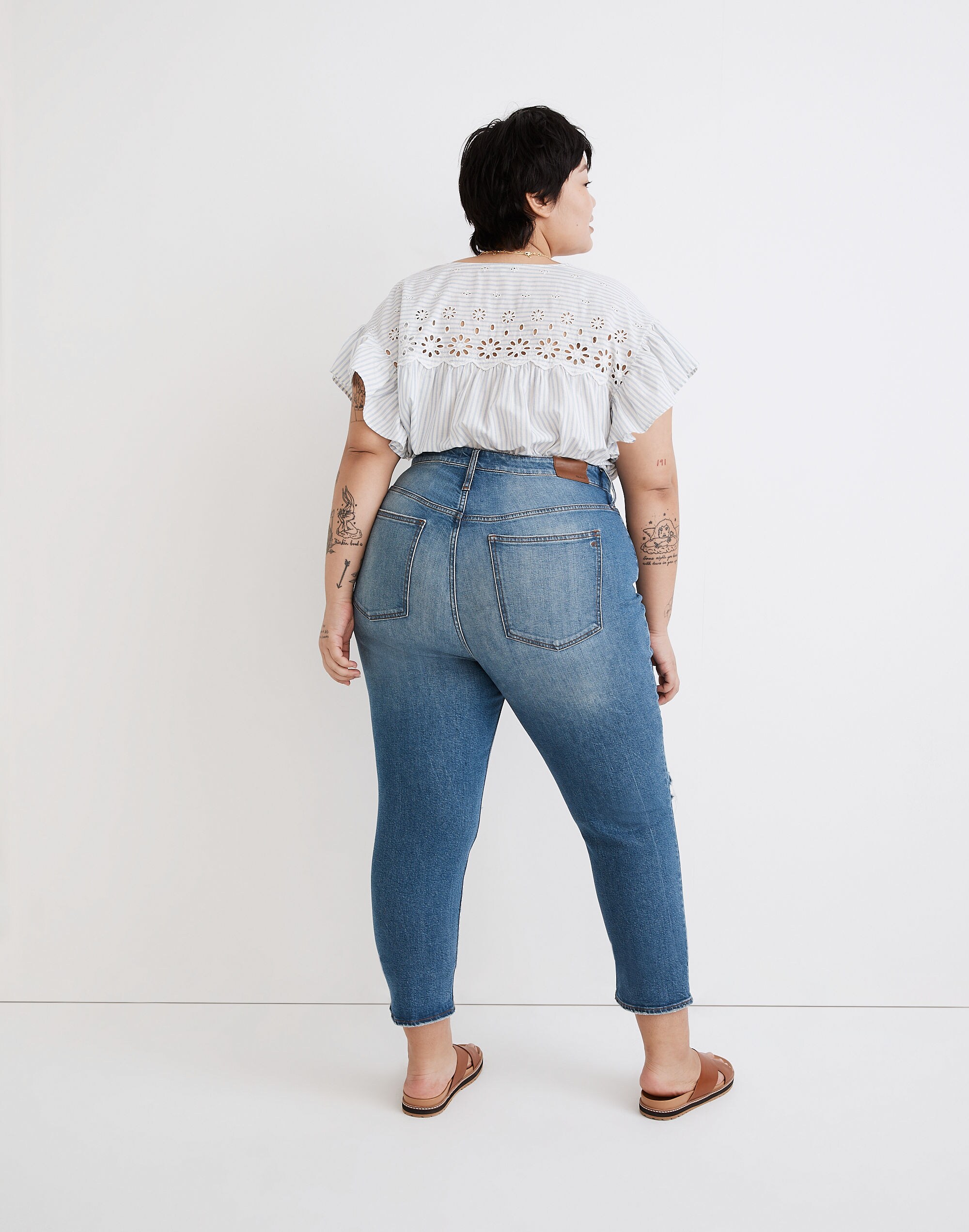 The Plus Perfect Vintage Crop Jean in Gooding Wash: Knee-Rip Edition