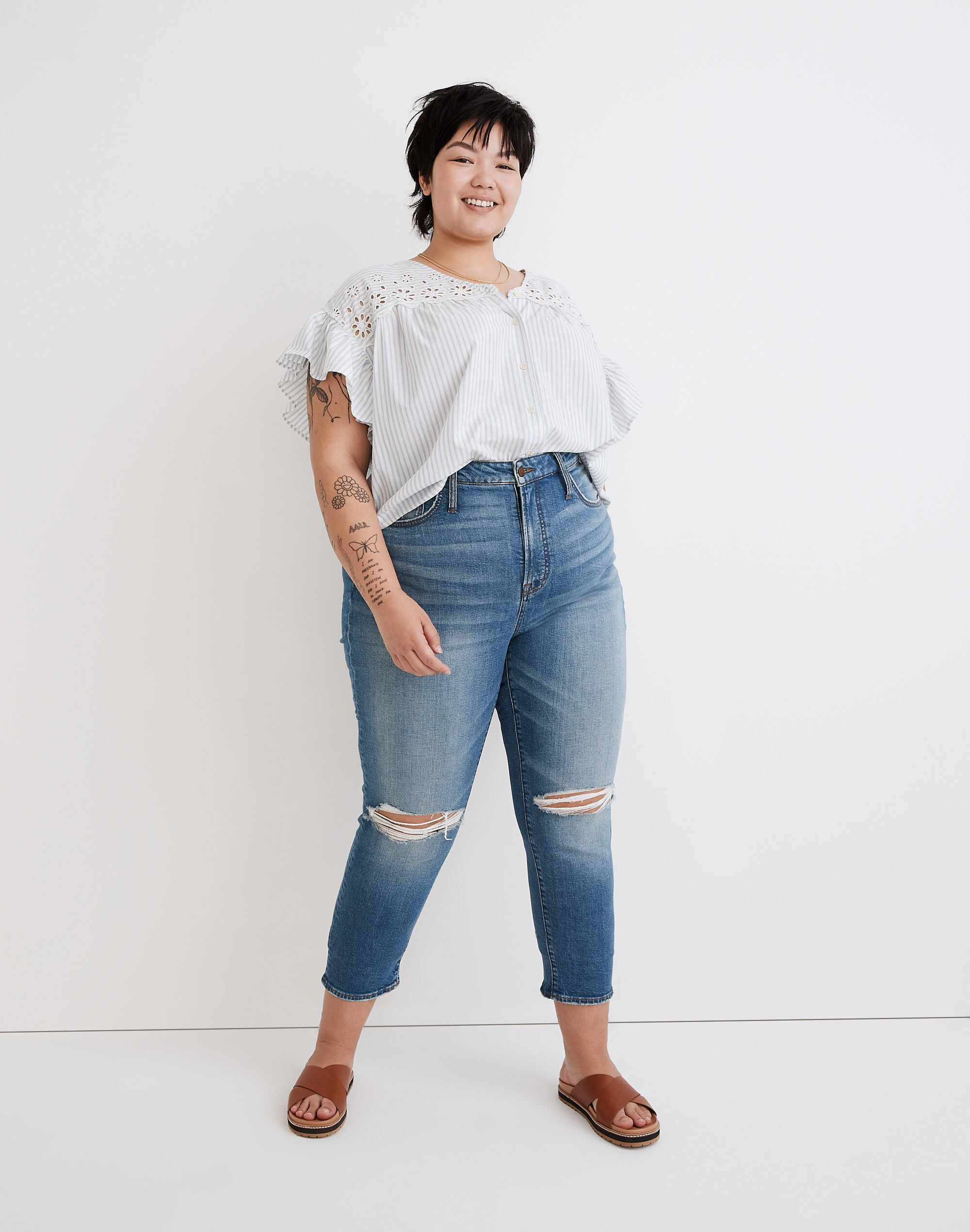 The Plus Perfect Vintage Crop Jean in Gooding Wash: Knee-Rip Edition