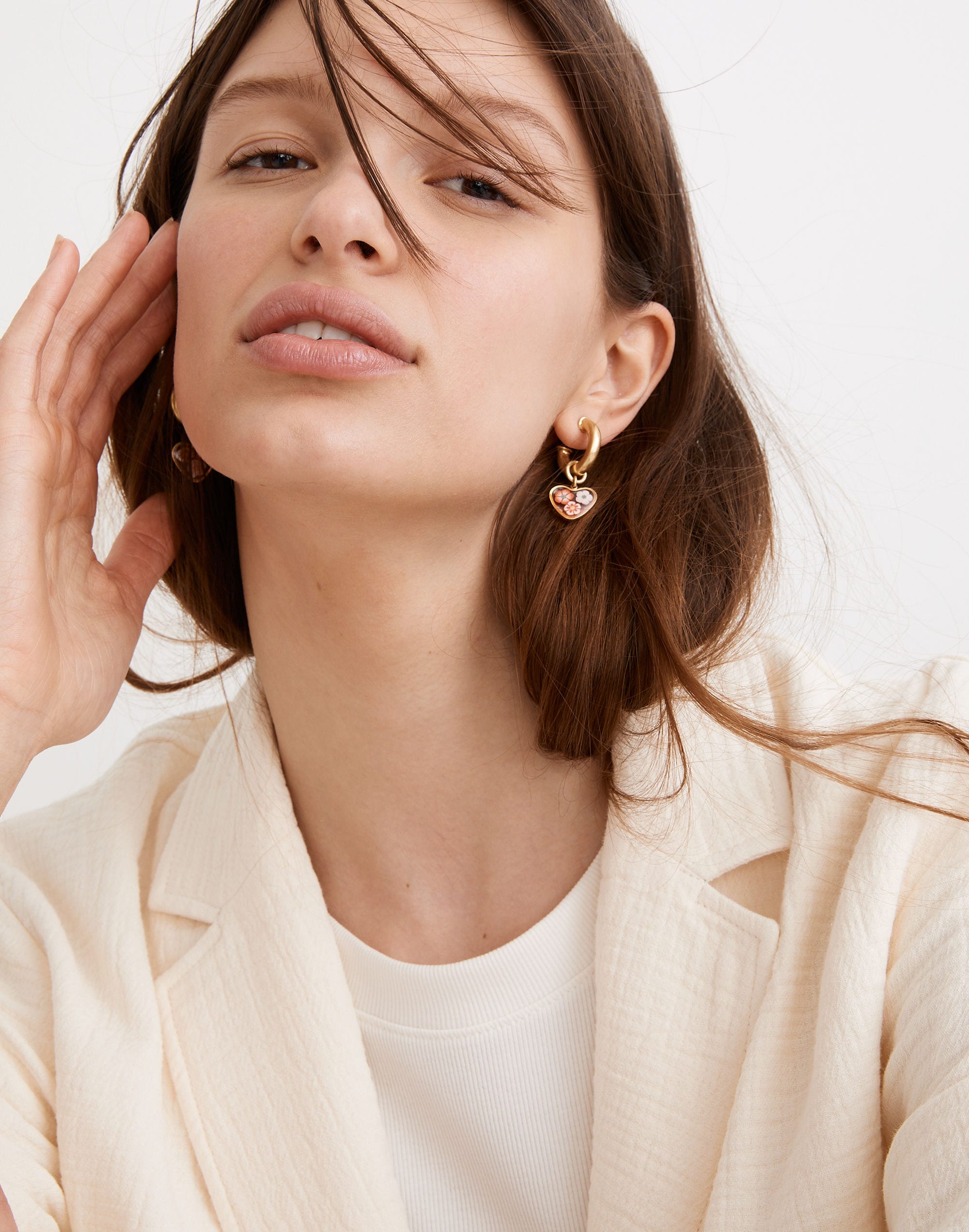 Floral Heart Huggie Hoop Earrings