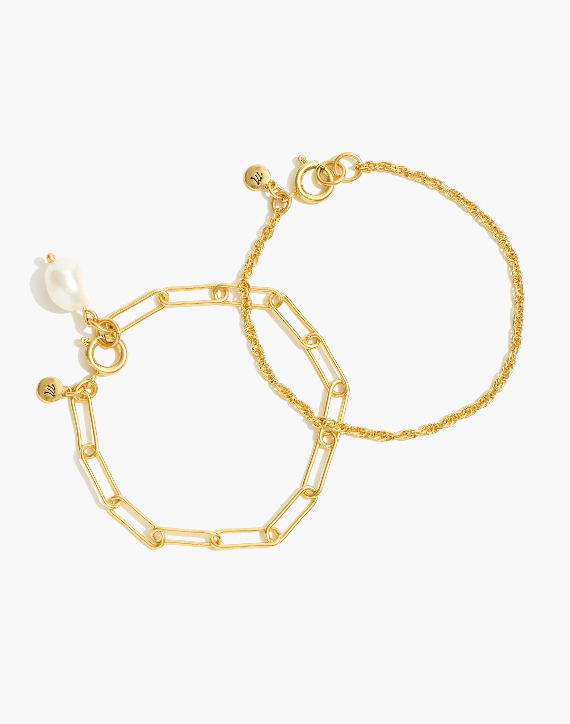 Pearl and Coin Chain Bracelet Set