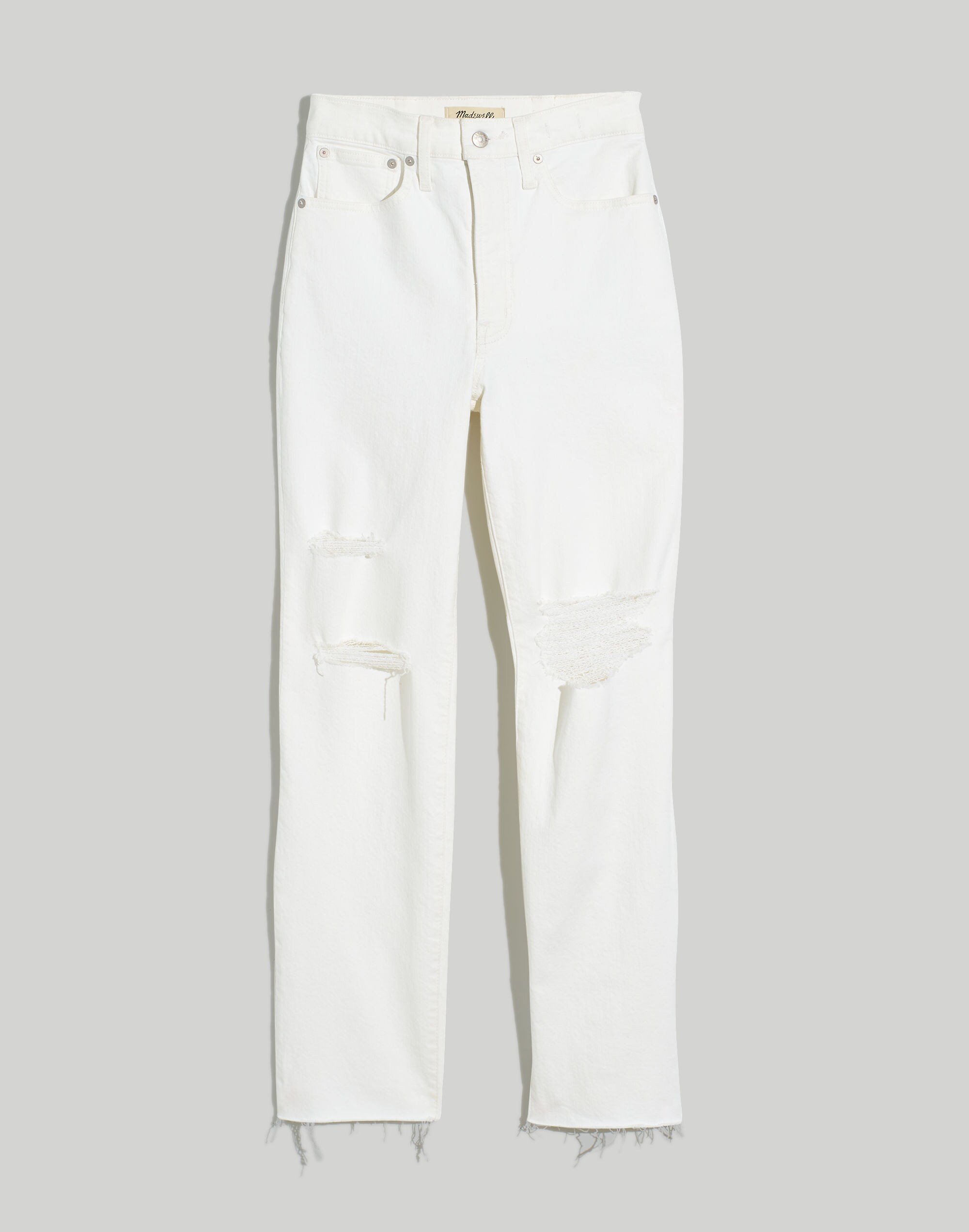 The Plus Perfect Vintage Straight Jean in Tile White: Ripped-Knee Edition