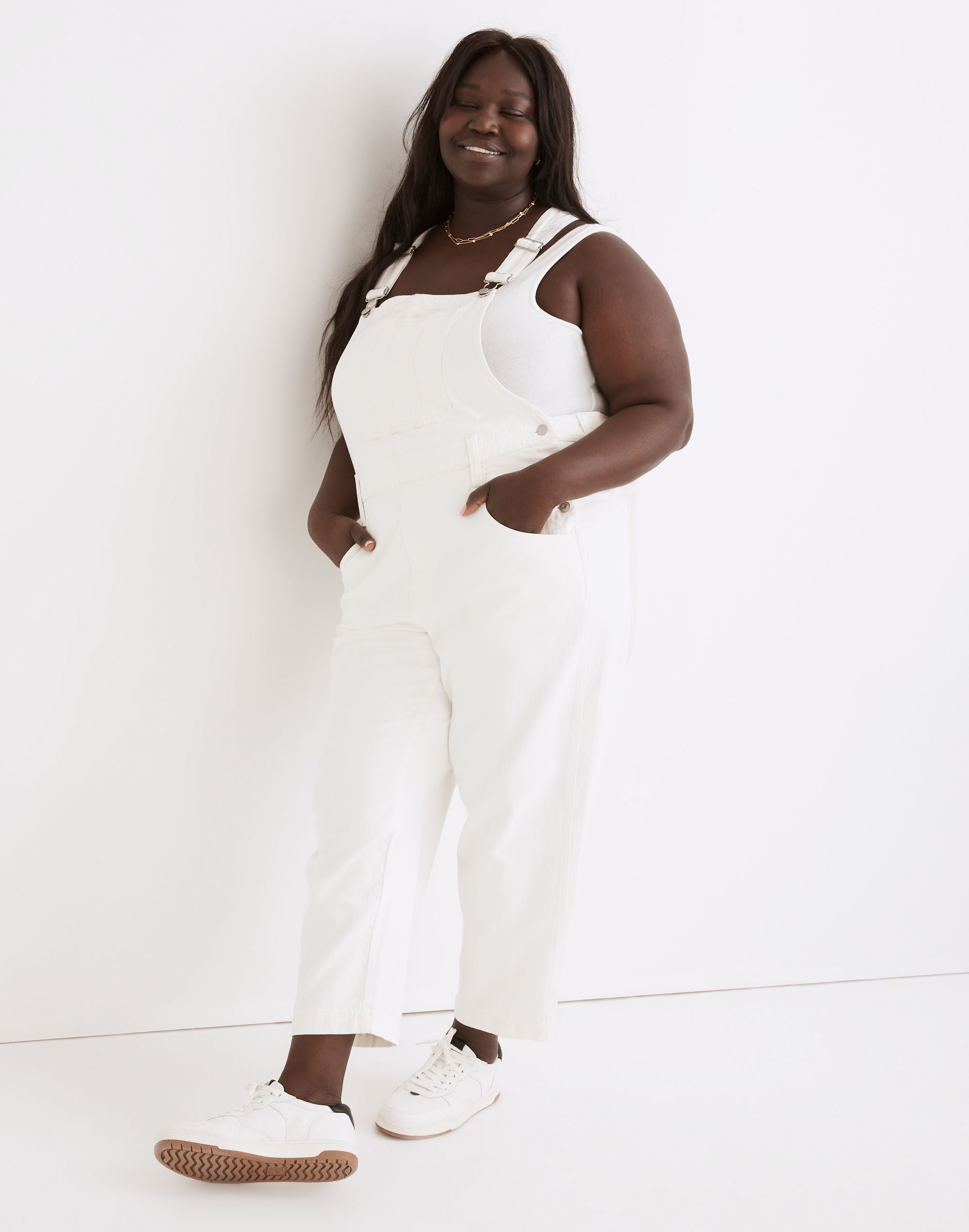 Plus Straight-Leg Overalls in Tile White