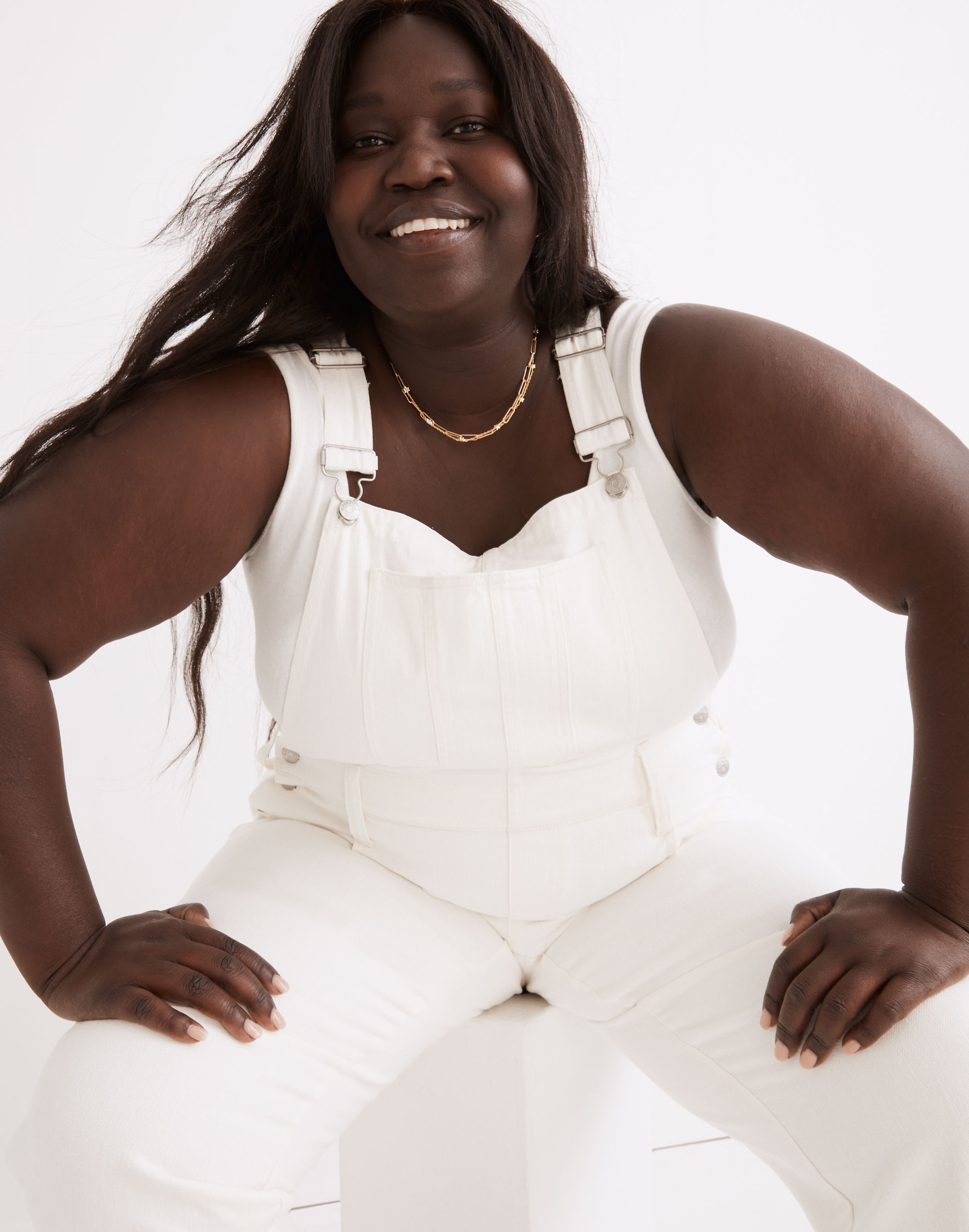 Plus Straight-Leg Overalls in Tile White