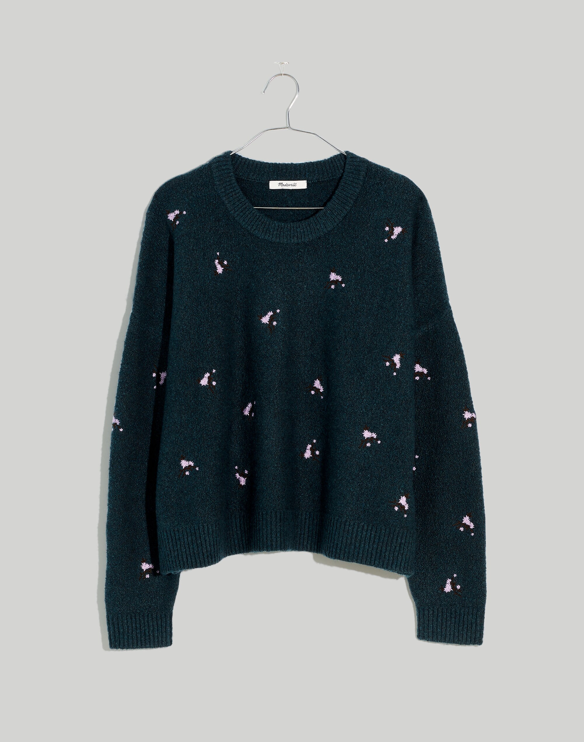 Plus Embroidered Cross-Stitch Floral Pullover Sweater