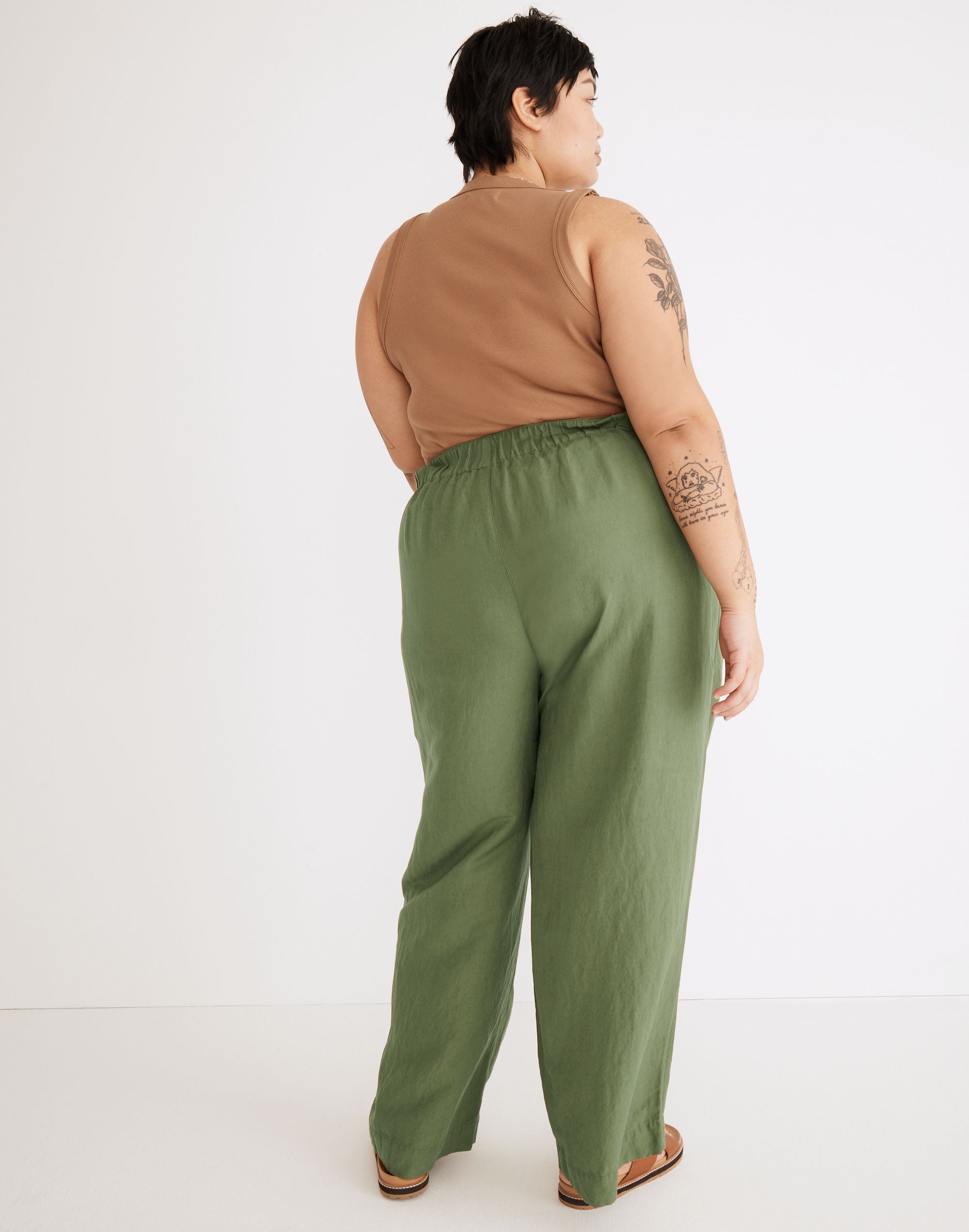 Plus Linen-Blend Pull-On High-Rise Wide-Leg Pants