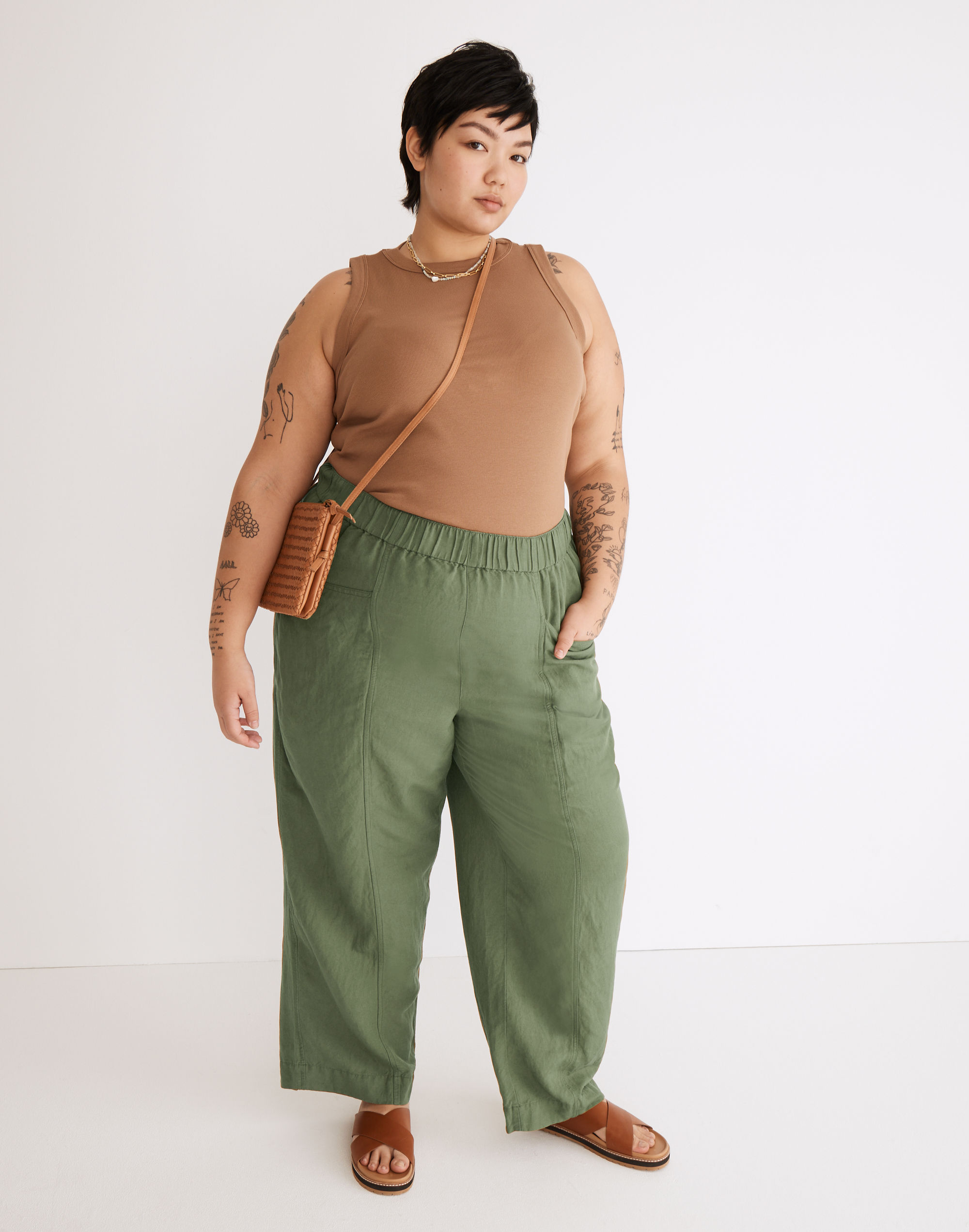 Plus Linen-Blend Pull-On High-Rise Wide-Leg Pants