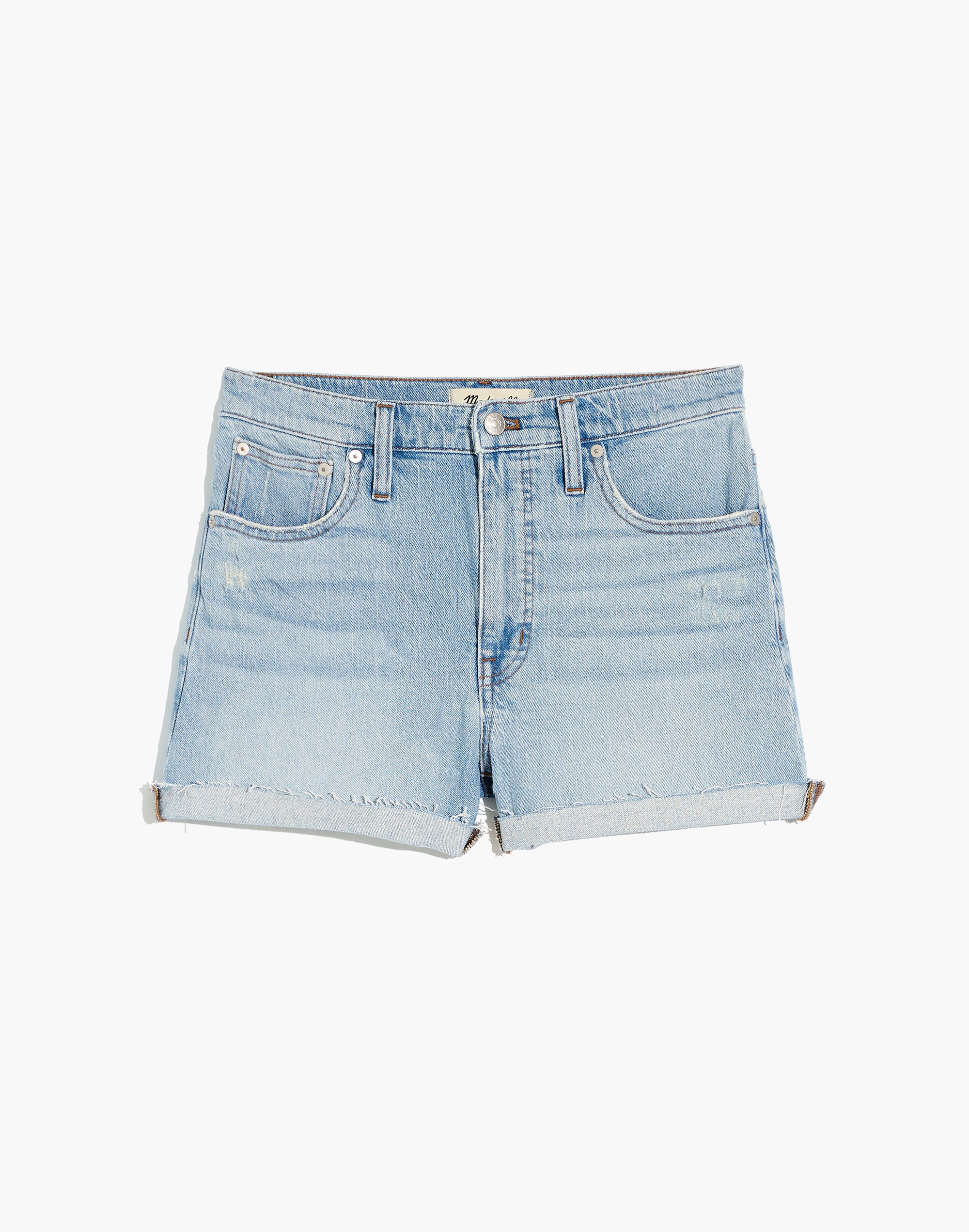 Plus High-Rise Denim Shorts in Astell Wash: Ripped Edition