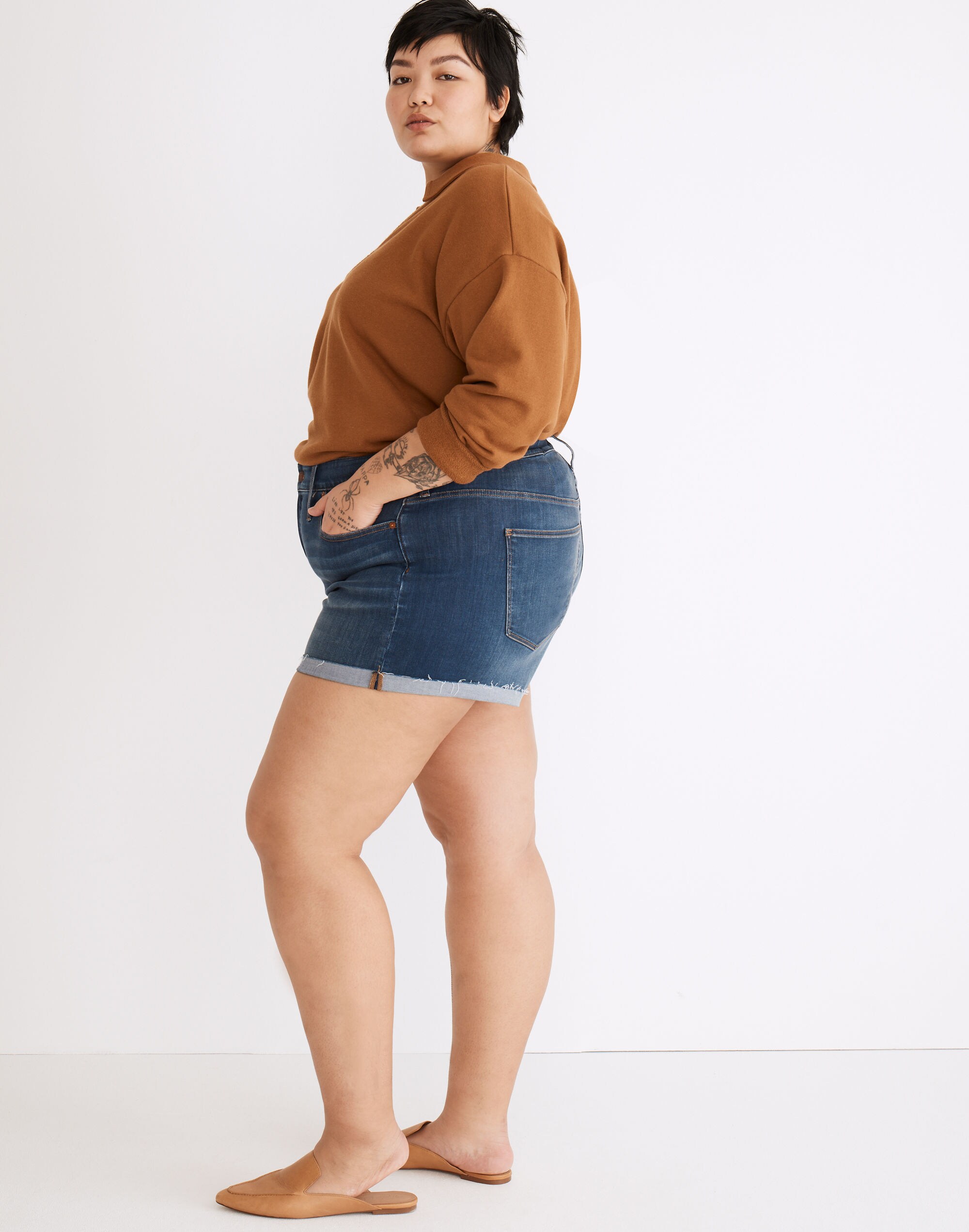 Plus High-Rise Denim Shorts in Danny Wash: TENCEL&trade; Denim Edition
