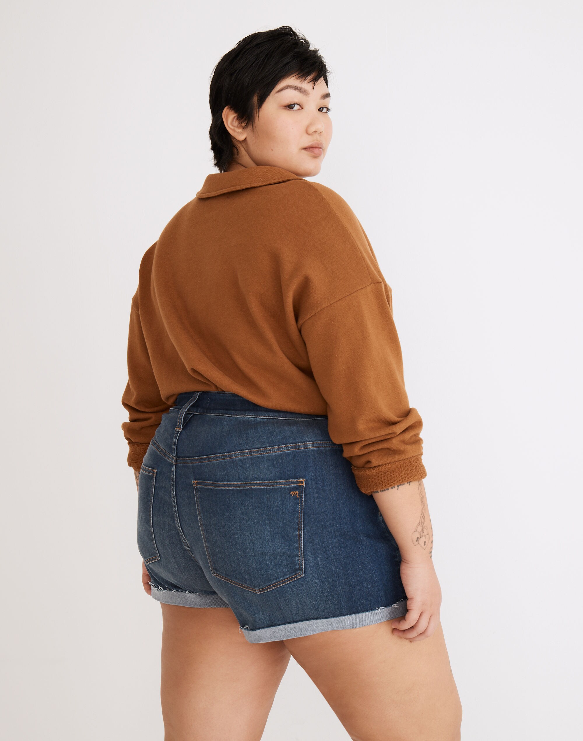 Plus High-Rise Denim Shorts in Danny Wash: TENCEL&trade; Denim Edition