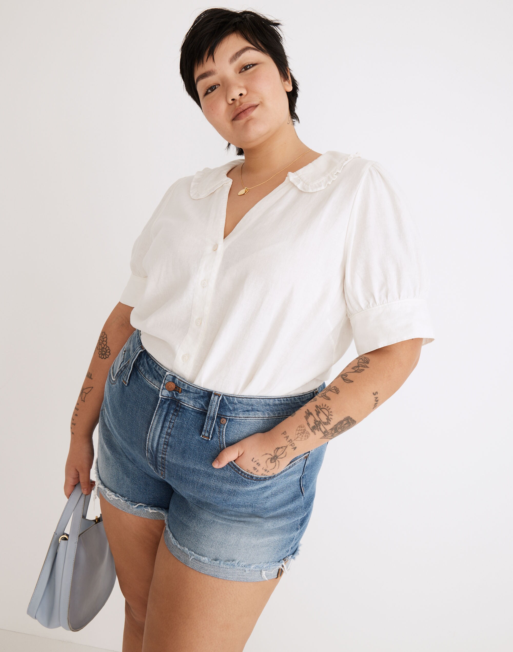 Plus Curvy High-Rise Denim Shorts in Lavista Wash