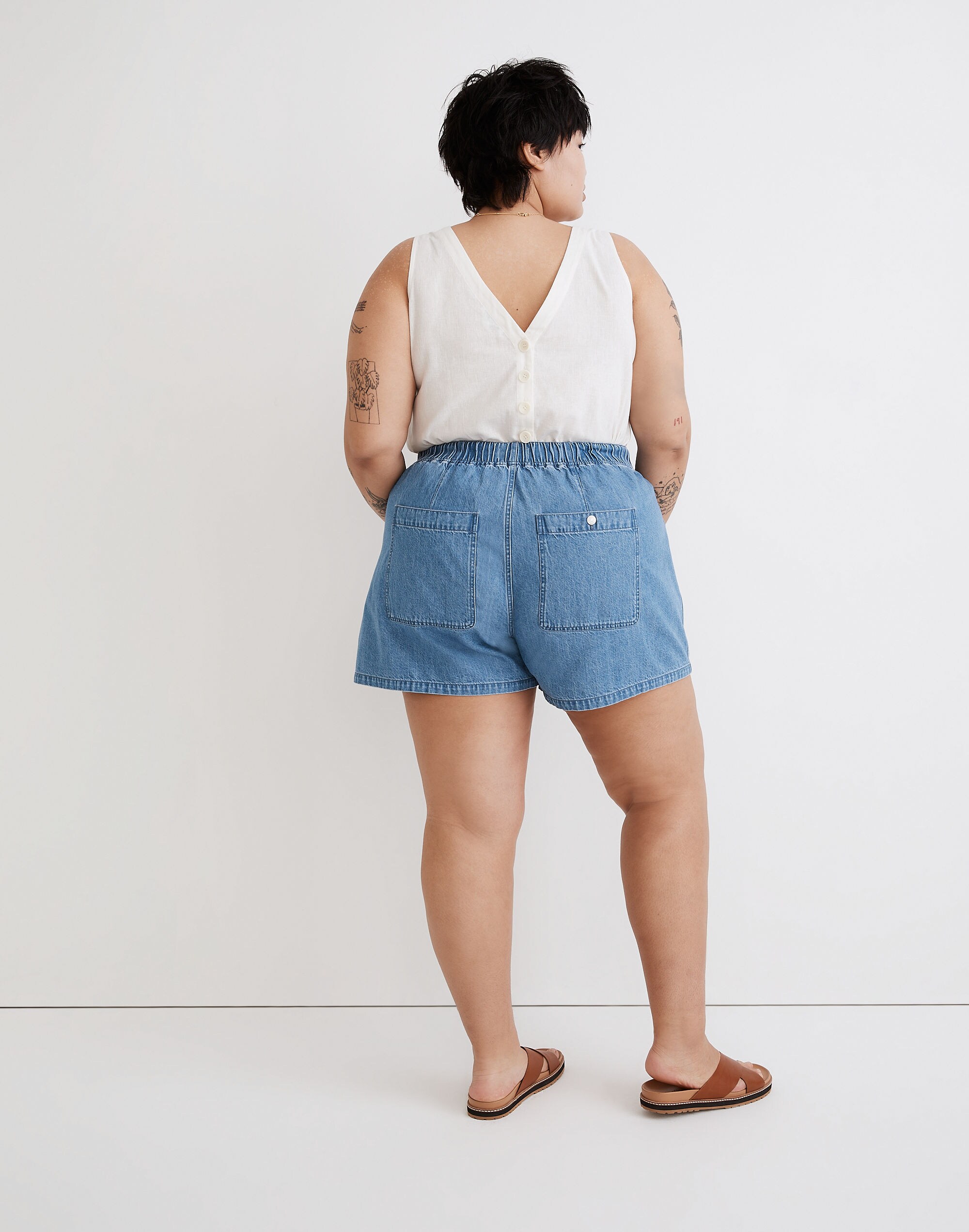 Plus Denim Pull-On Utility Shorts in Grandfield Wash