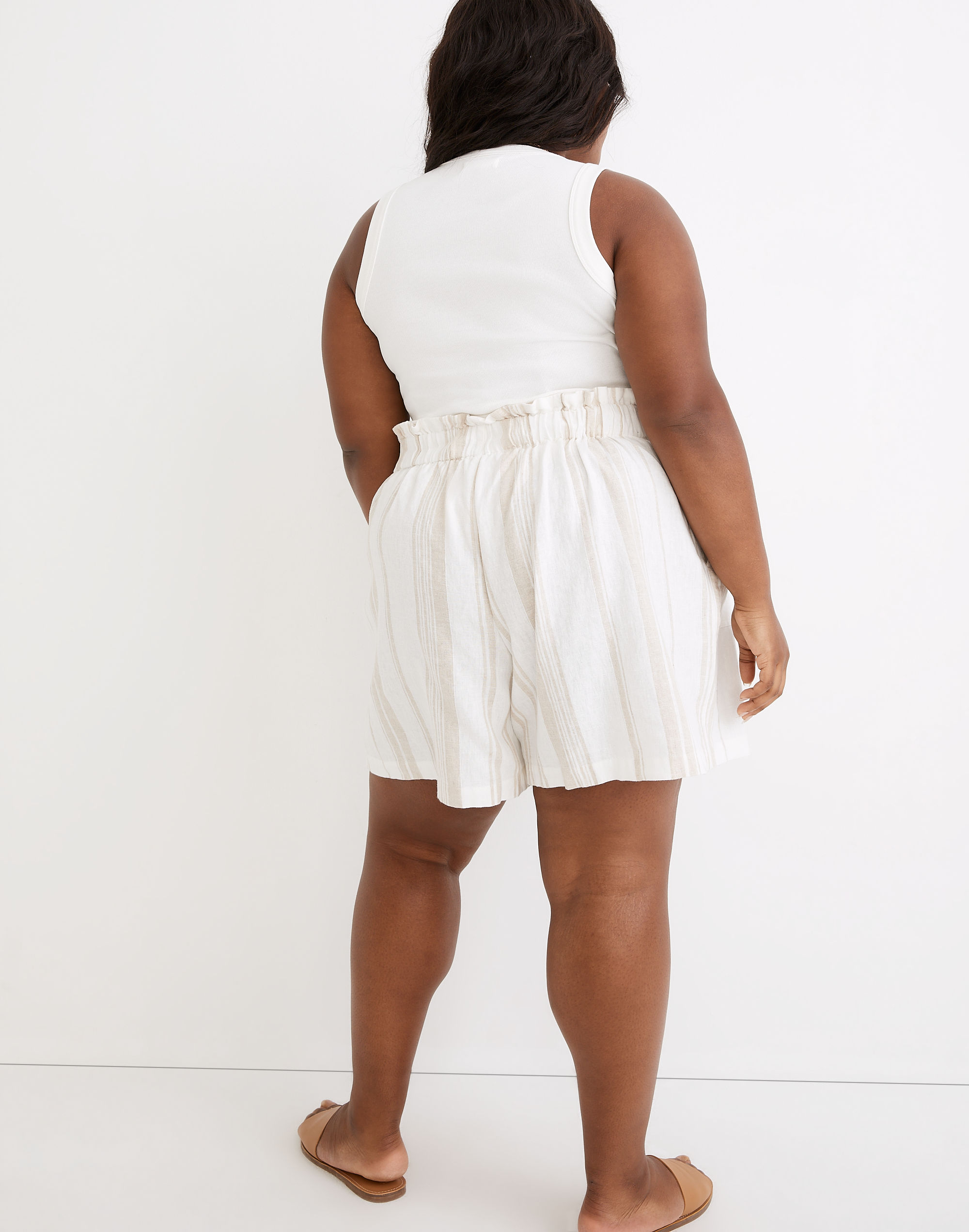 Plus Linen-Blend Pull-On Paperbag Shorts: Undyed Stripe Edition