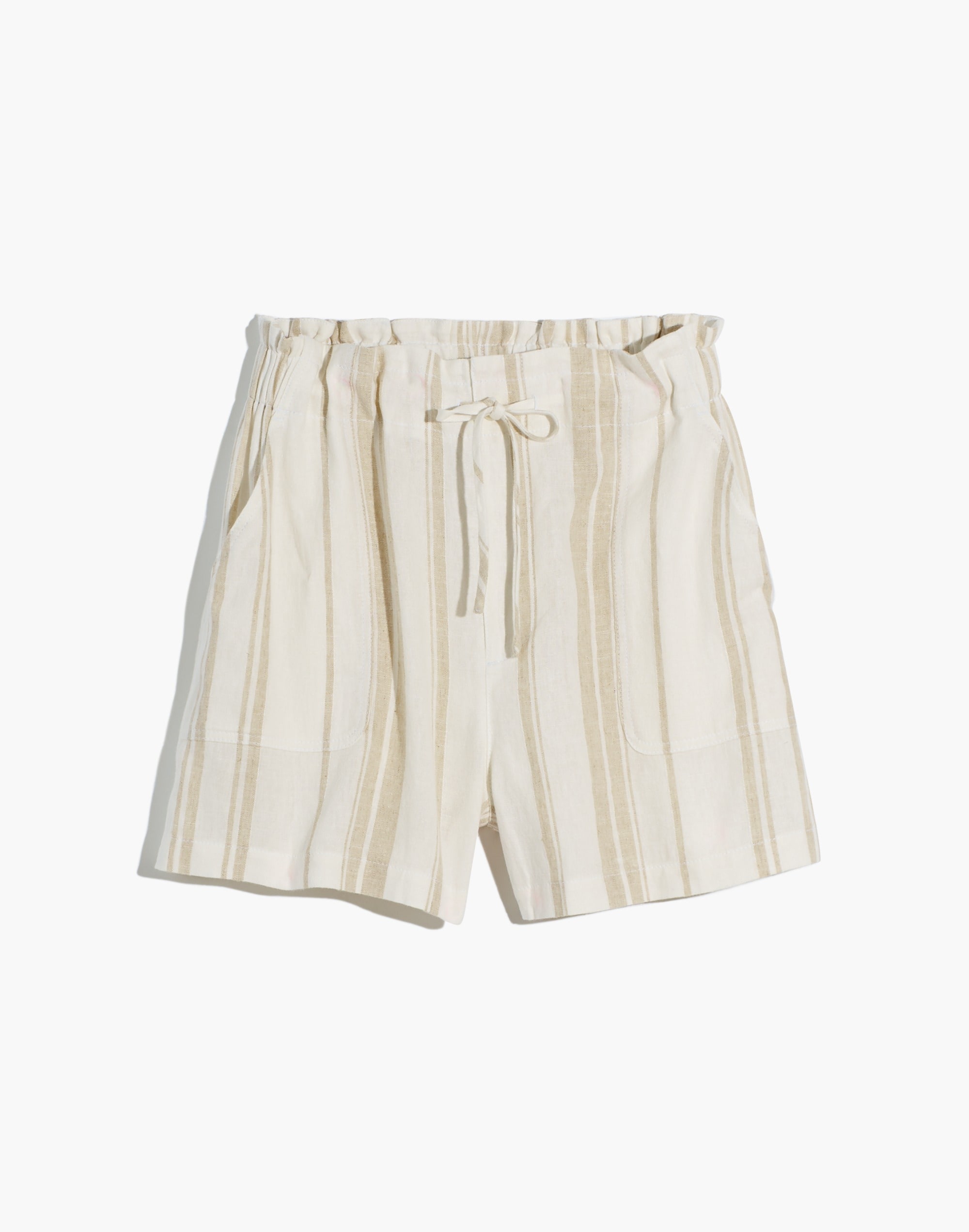 Plus Linen-Blend Pull-On Paperbag Shorts: Undyed Stripe Edition