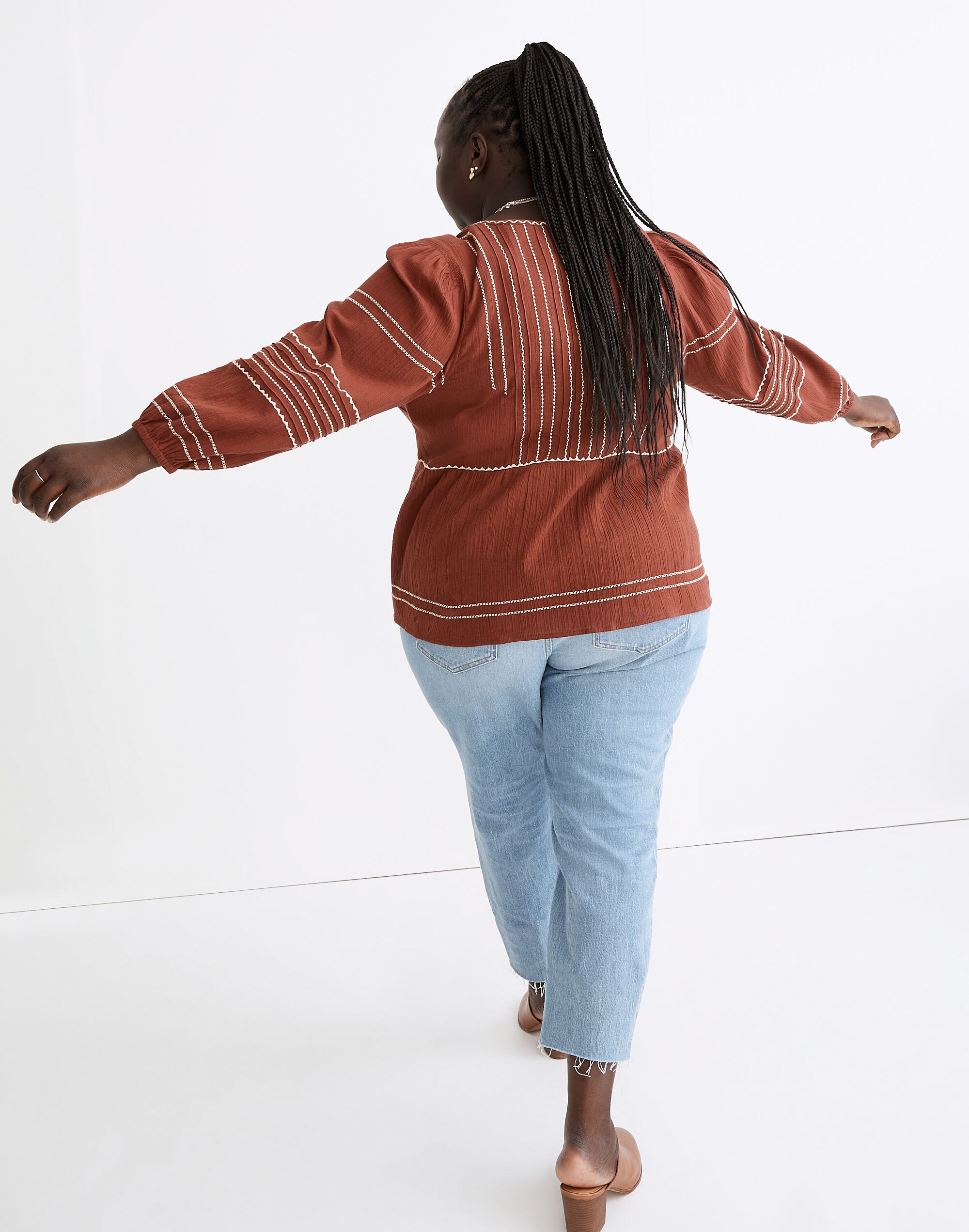 Plus Embroidered Faux-Wrap Top