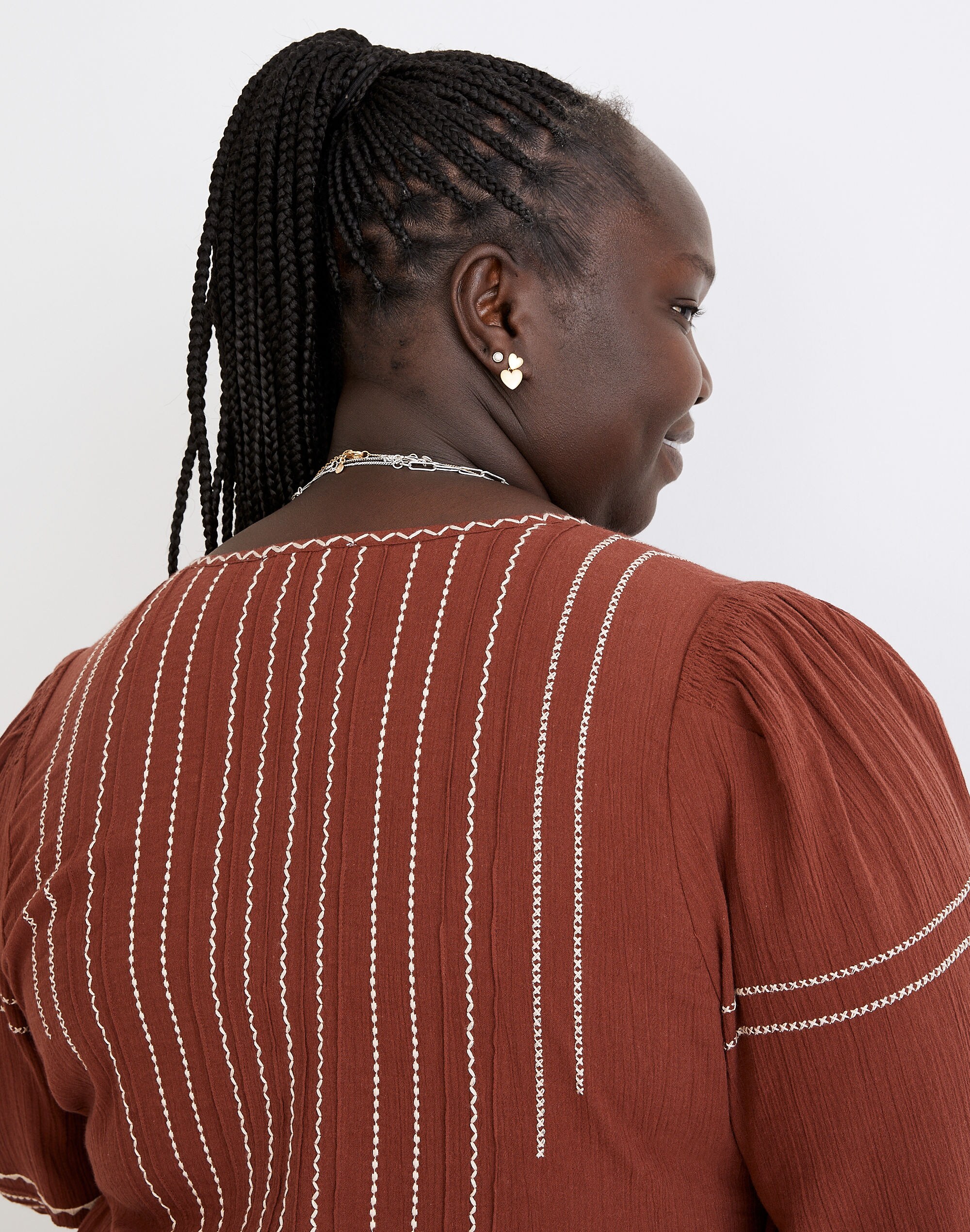 Plus Embroidered Faux-Wrap Top