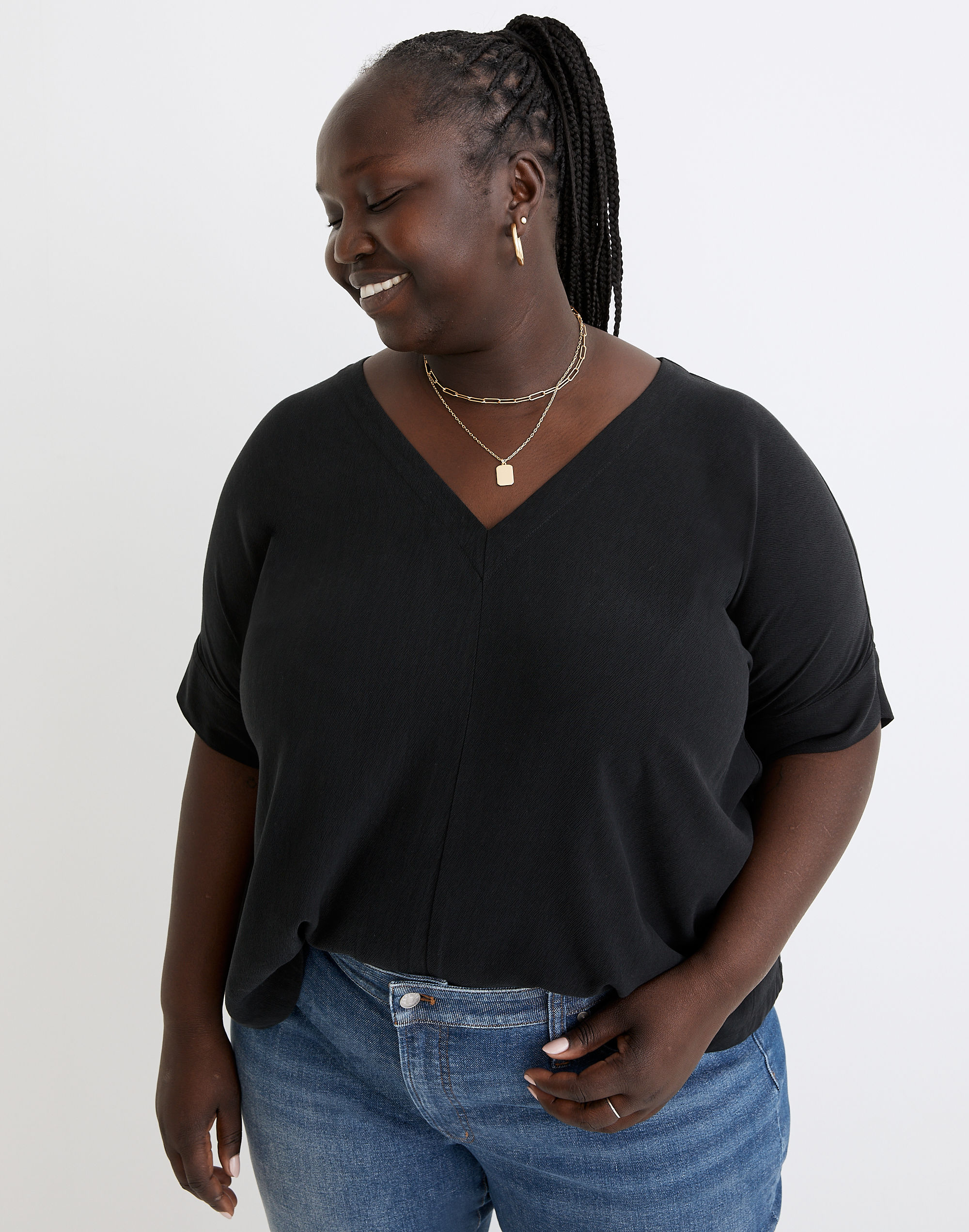 Plus V-Neck Dolman-Sleeve Top