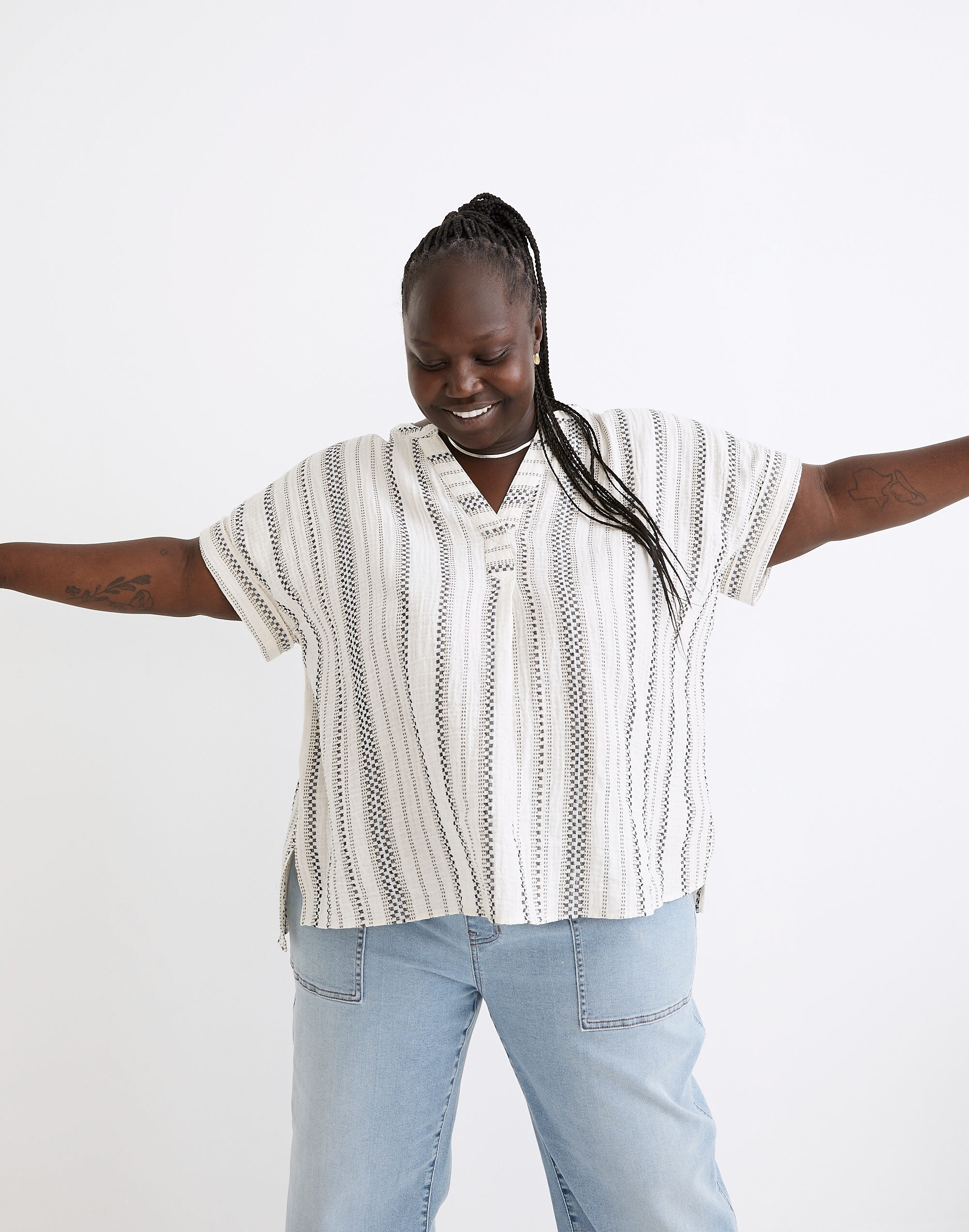 Plus Lightspun Lakeline Popover Shirt in Jacquard Stripe | Madewell