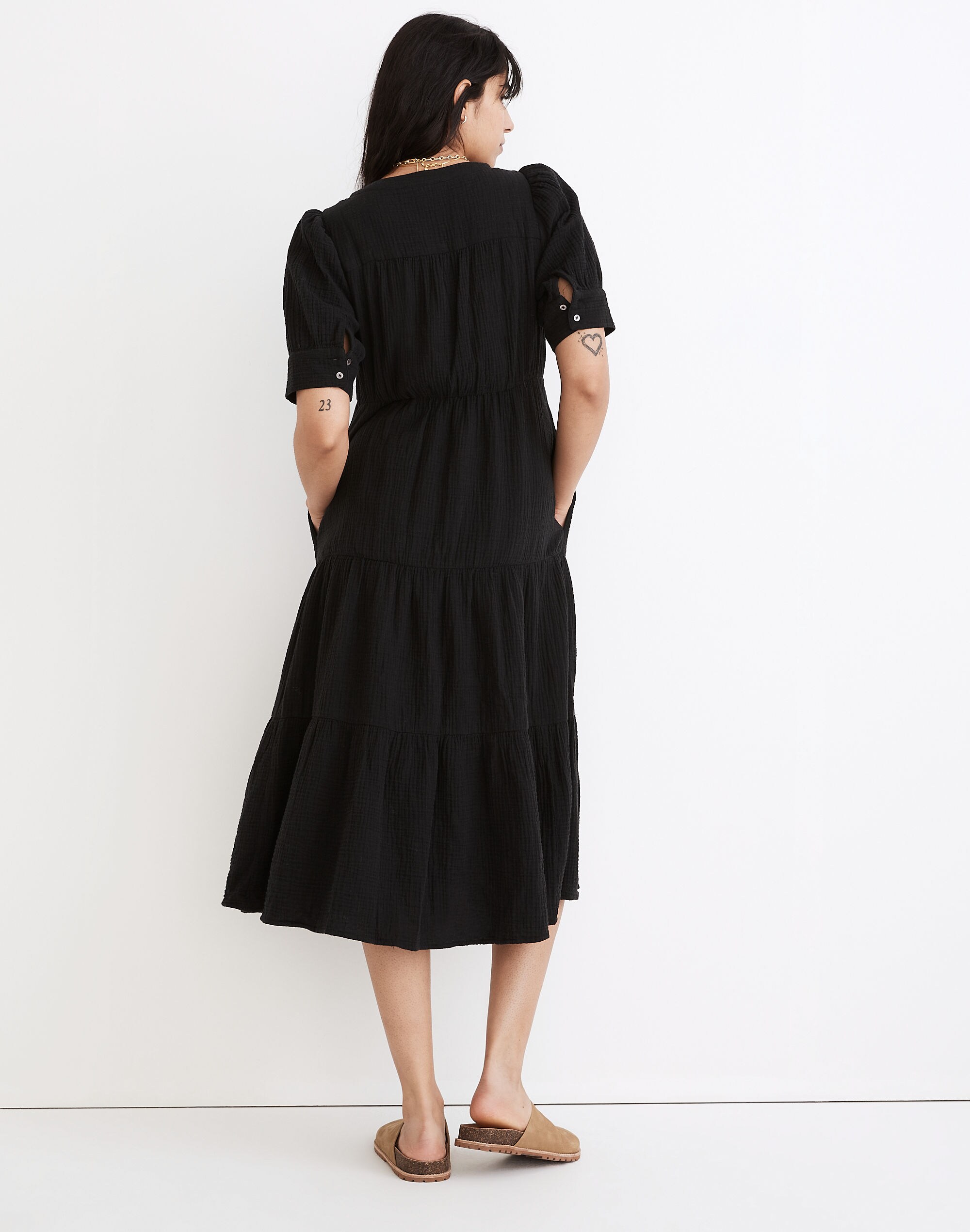 Lightspun Button-Front Tiered Midi Dress