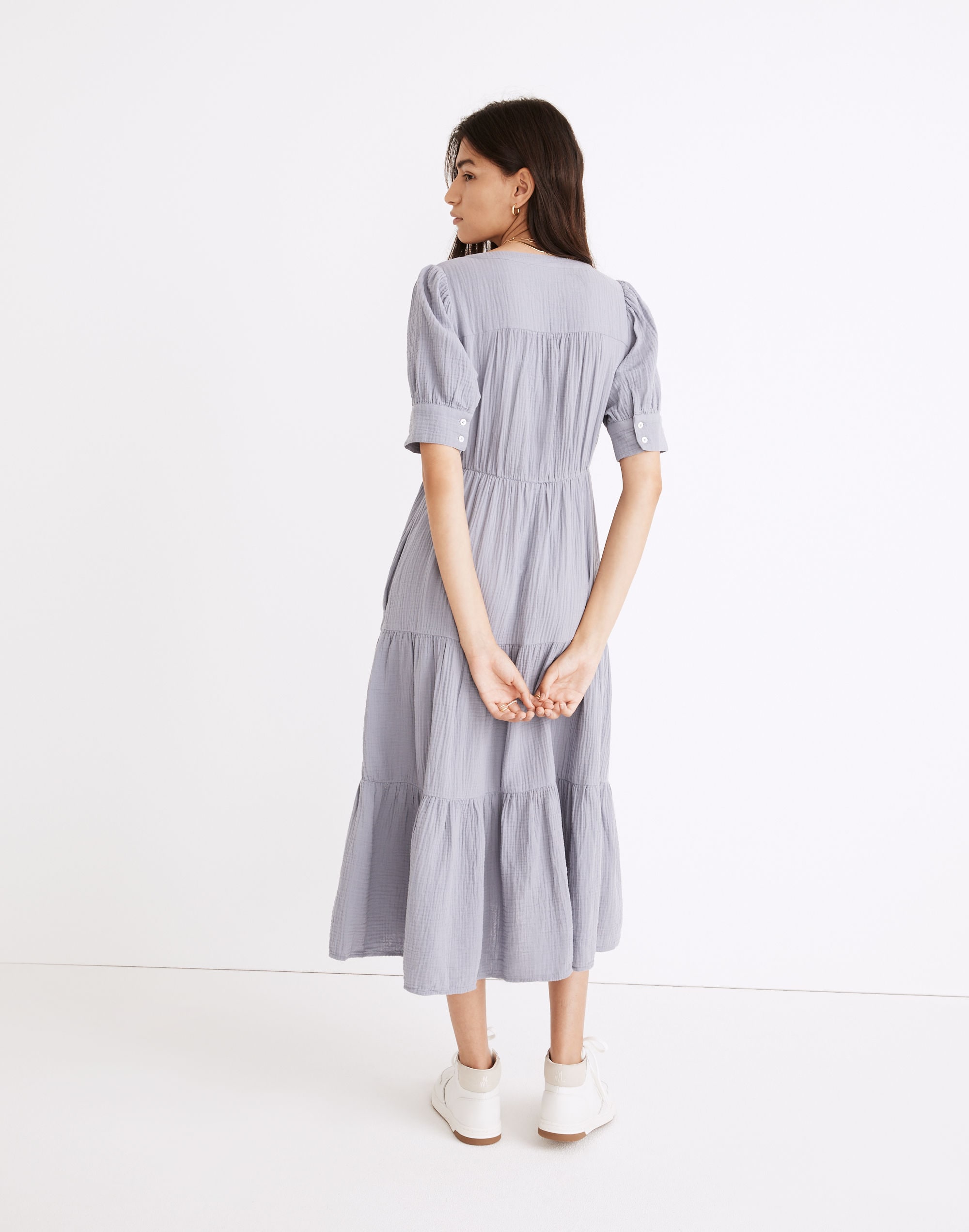 Petite Lightspun Button-Front Tiered Midi Dress