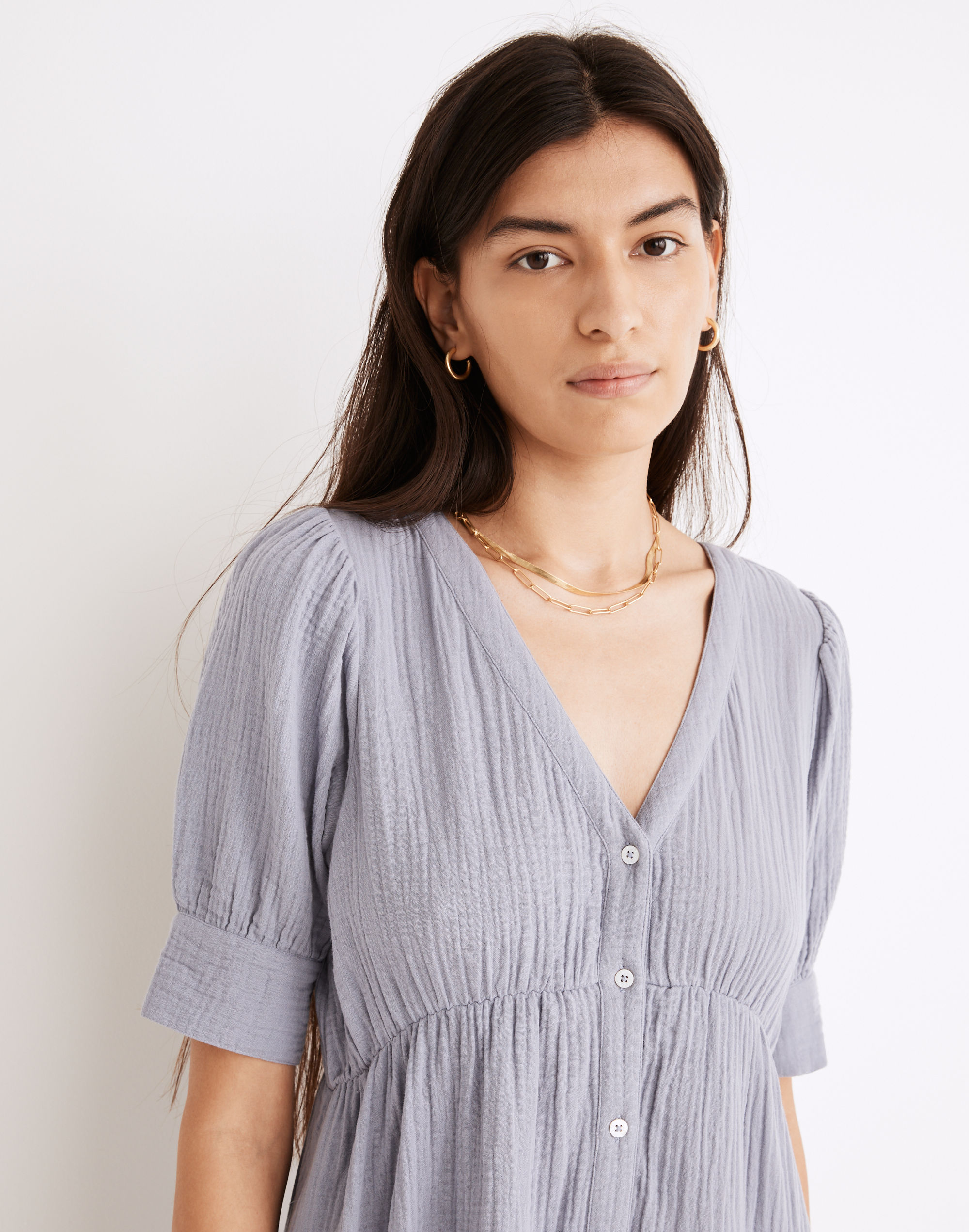 Petite Lightspun Button-Front Tiered Midi Dress