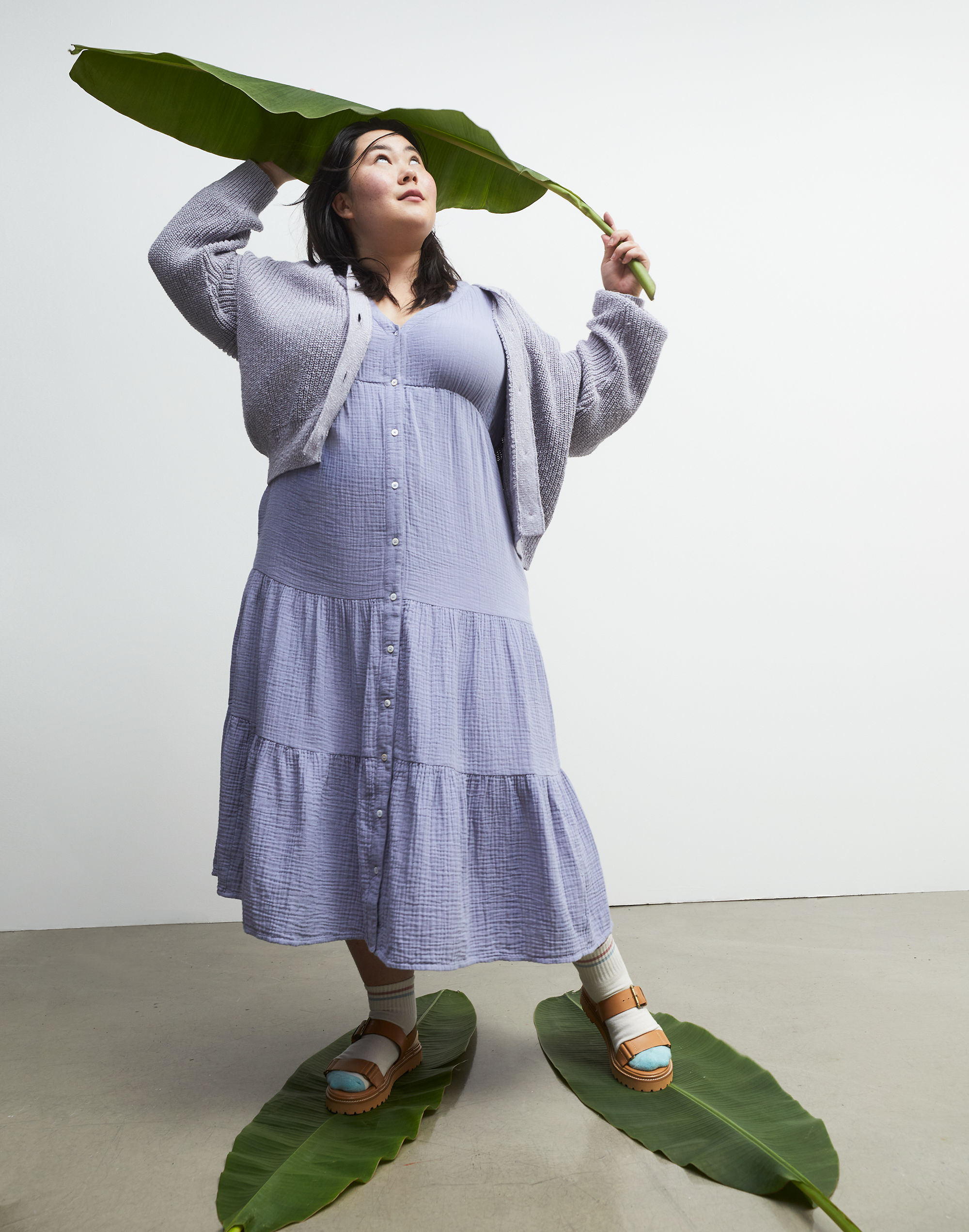 Petite Lightspun Button-Front Tiered Midi Dress