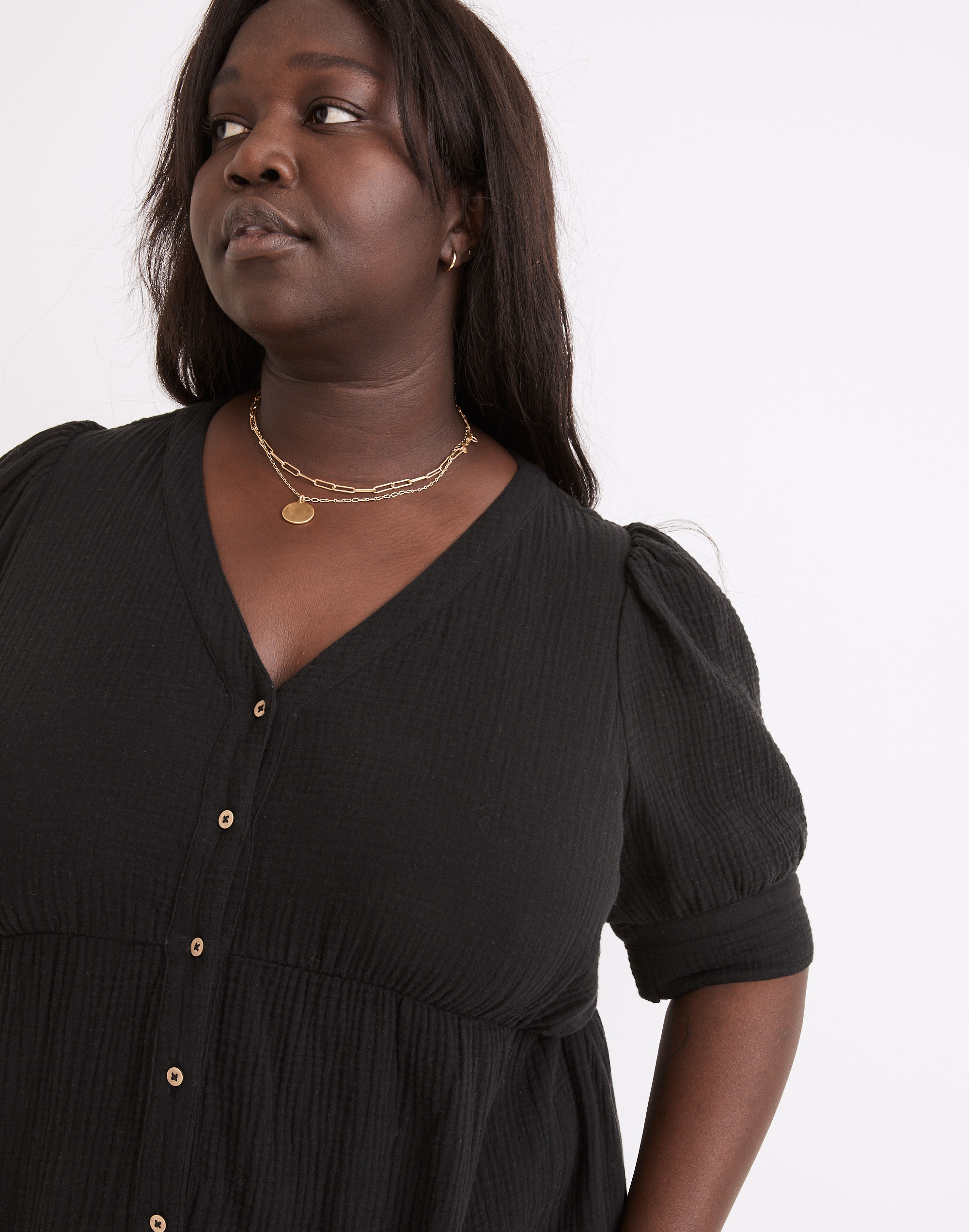 Plus Lightspun Button-Front Tiered Midi Dress