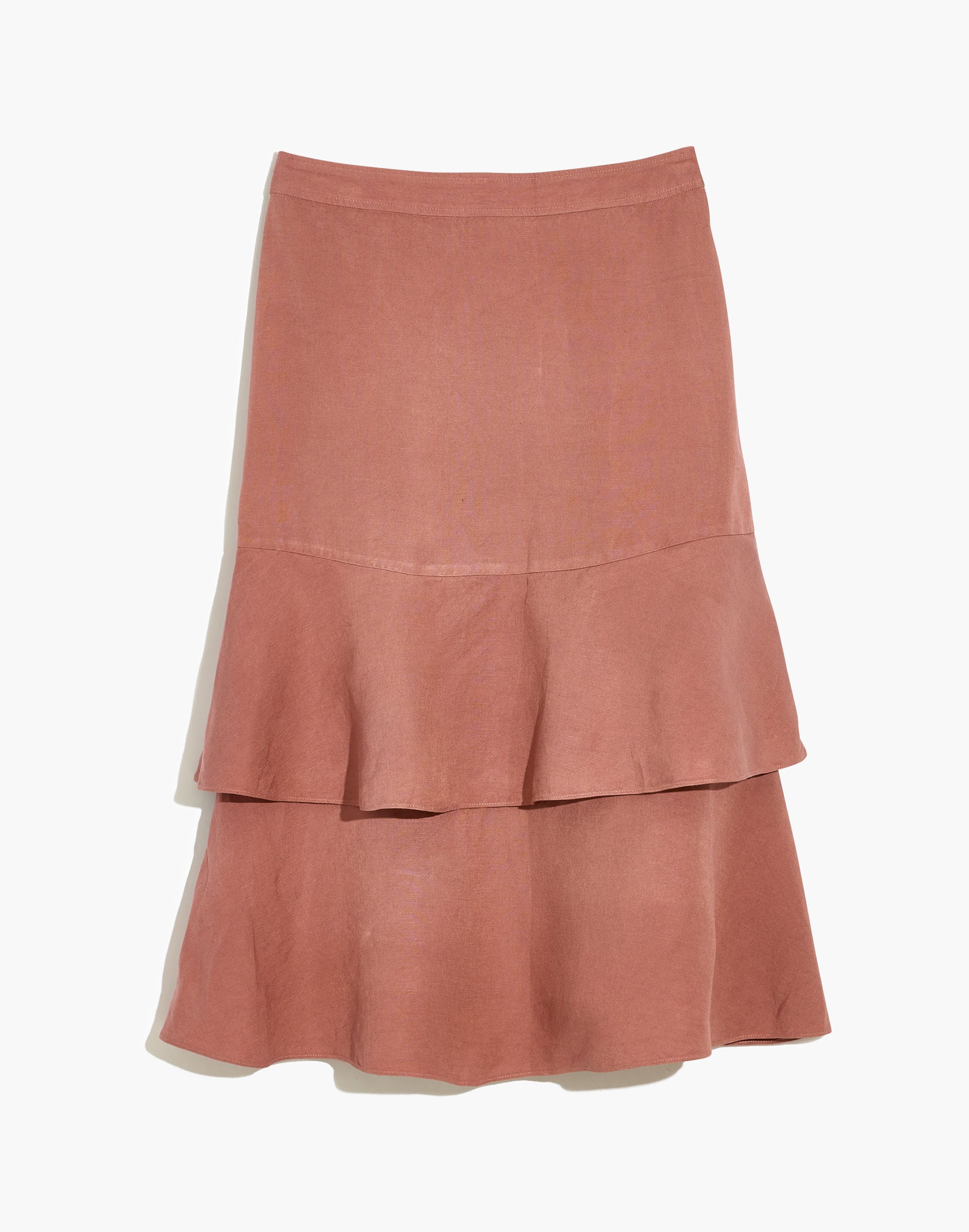 Linen-Blend Ruffle Tiered Midi Skirt