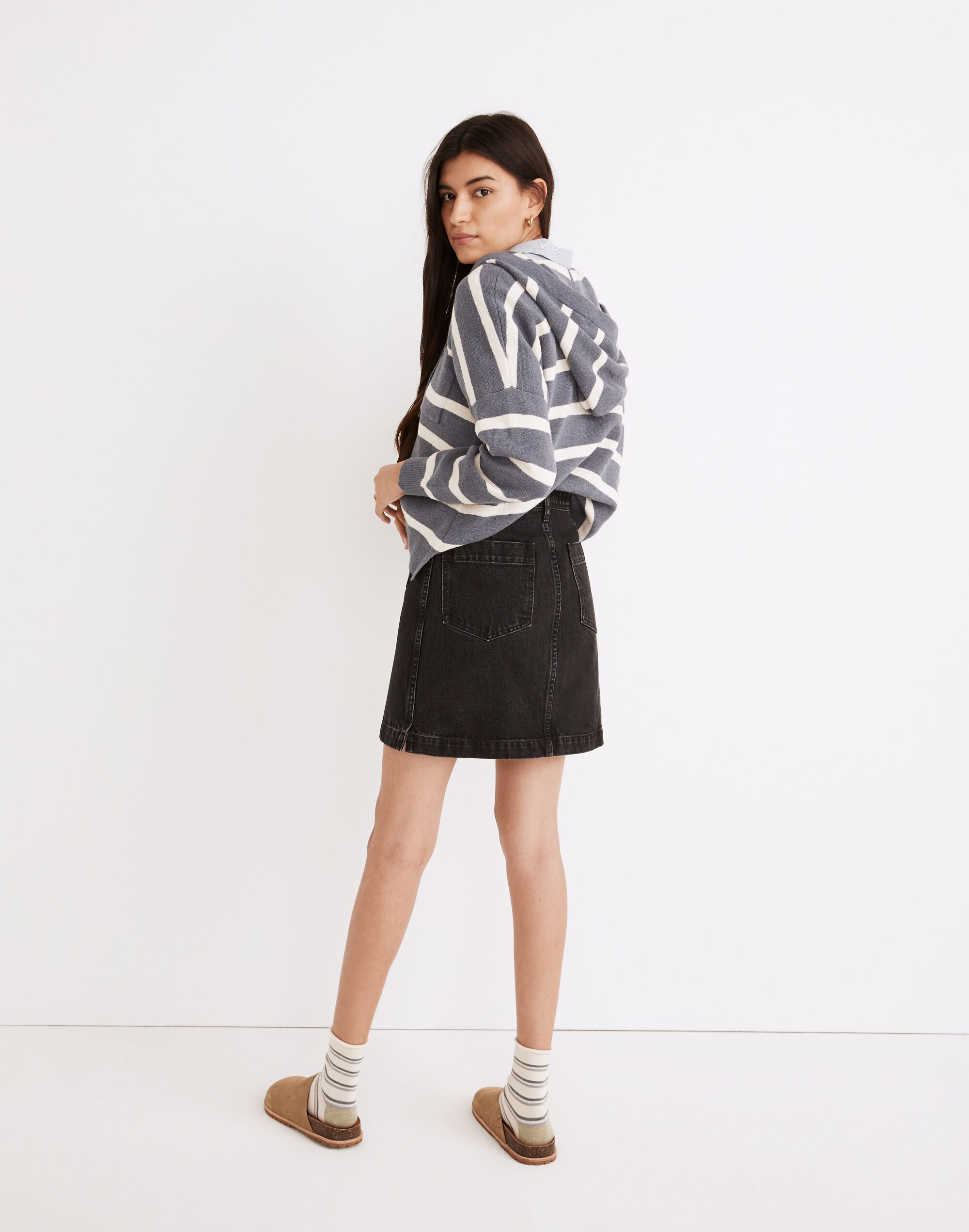 Denim High-Waist Button-Front Mini Skirt in Gilmore Wash