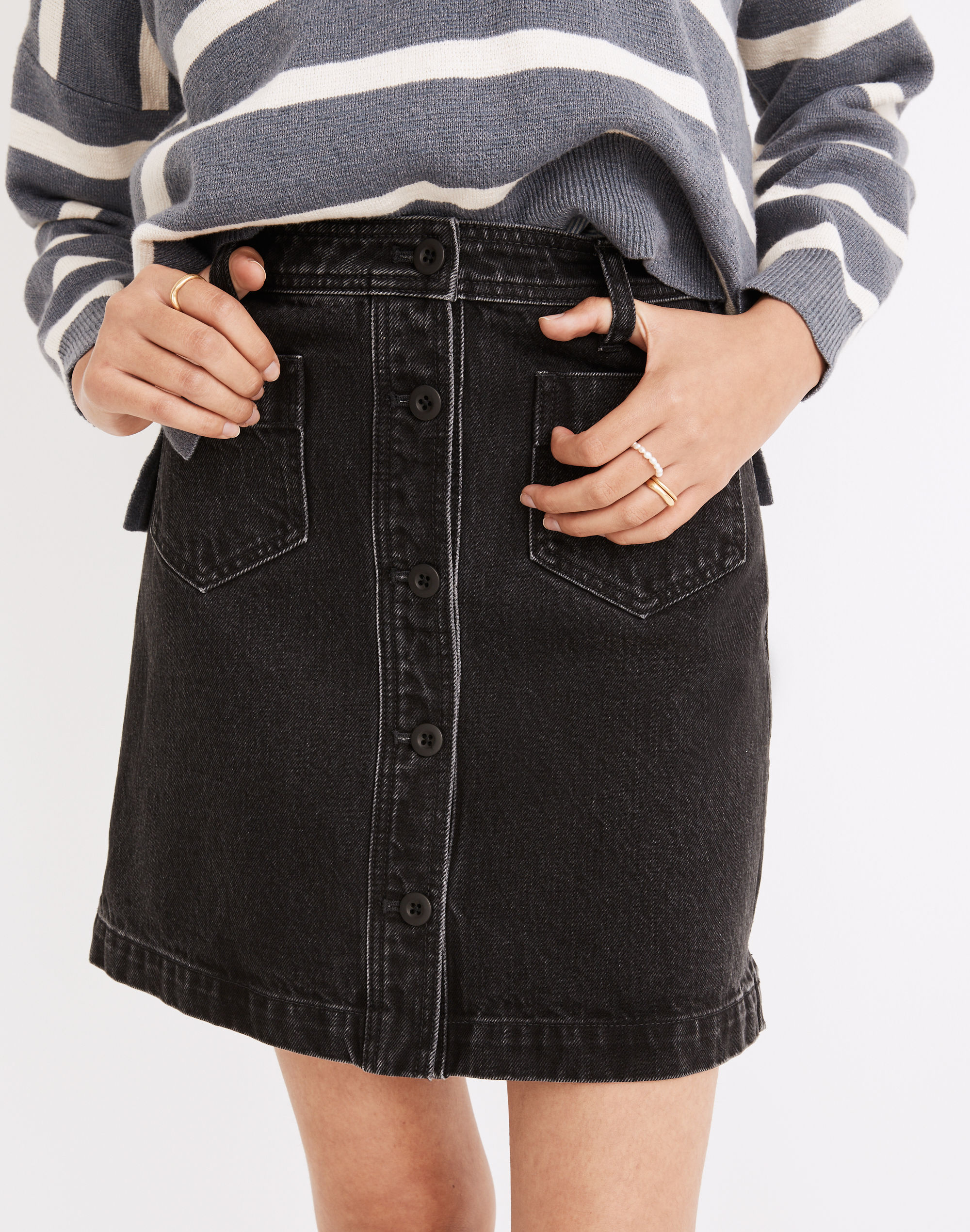 Denim High-Waist Button-Front Mini Skirt in Gilmore Wash