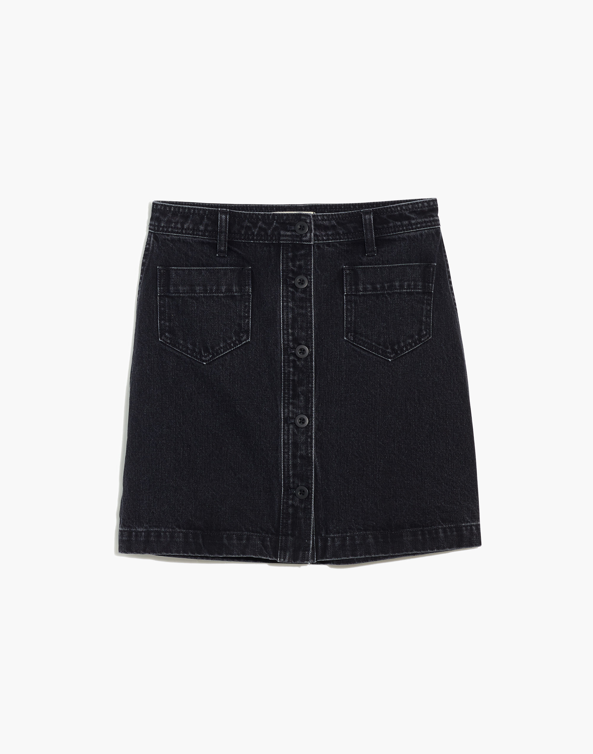 Denim High-Waist Button-Front Mini Skirt in Gilmore Wash