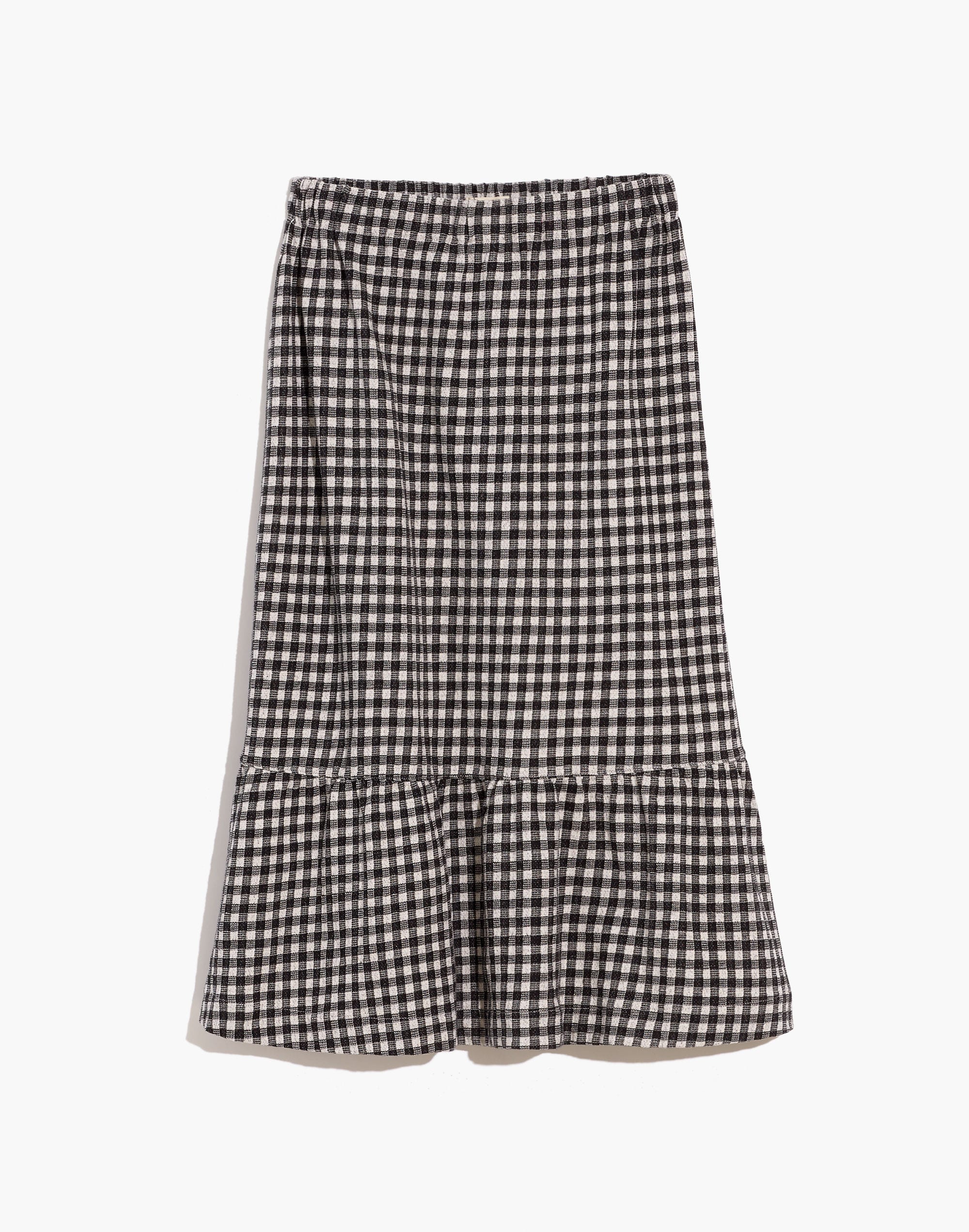 Gingham Seersucker Knit Pull-On Midi Skirt