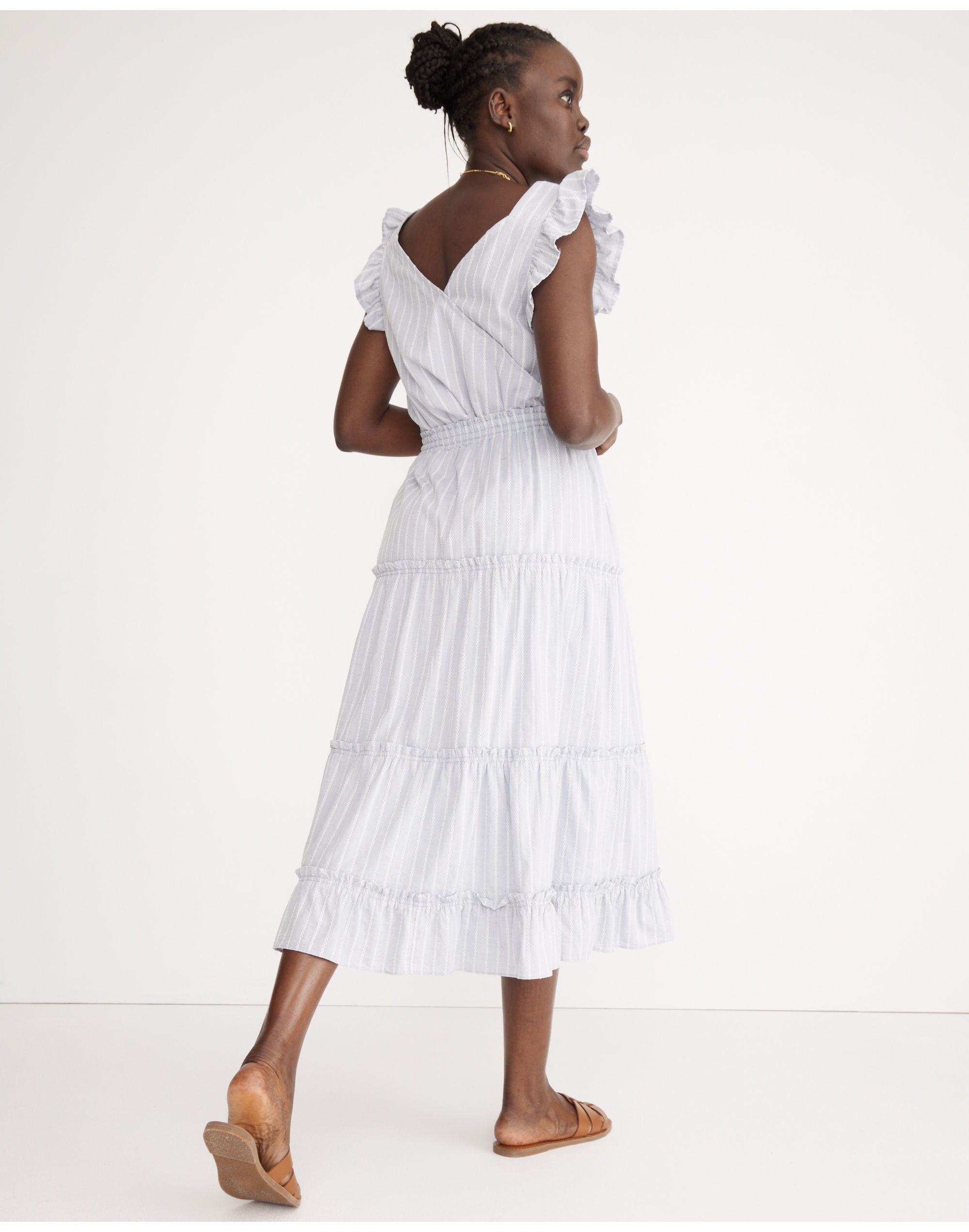 Striped Pull-On Ruffle Tiered Maxi Skirt