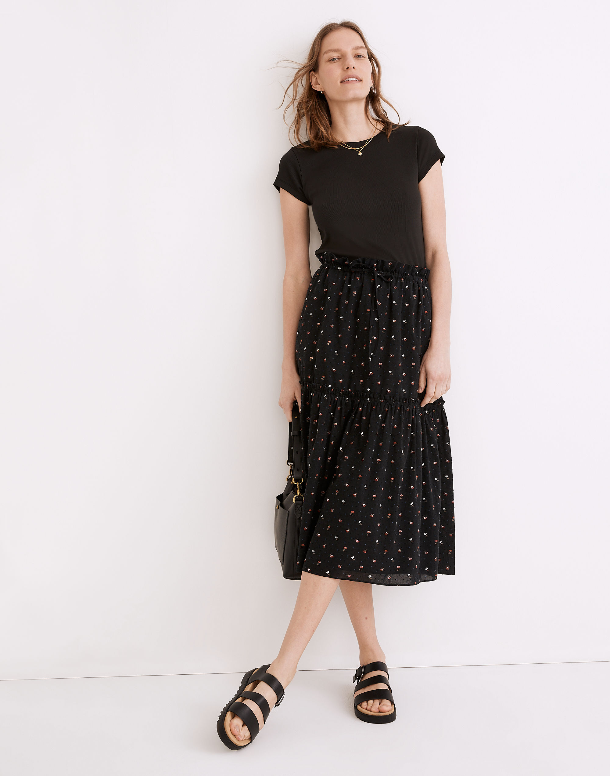 pull-on ruffle tiered mini skirt in geodot floral