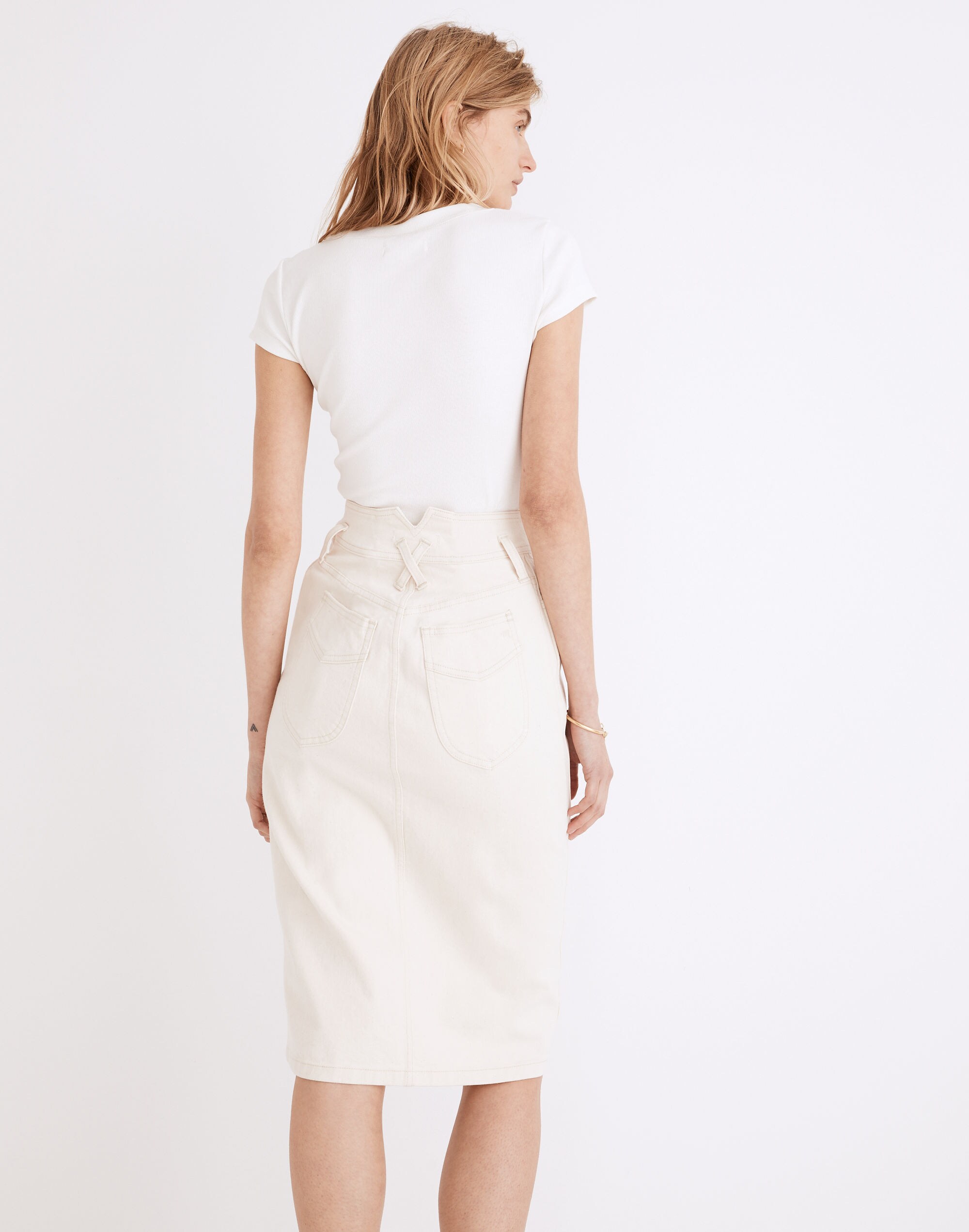 Denim High-Waist Midi Skirt in Vintage Canvas Wash: Western Edition