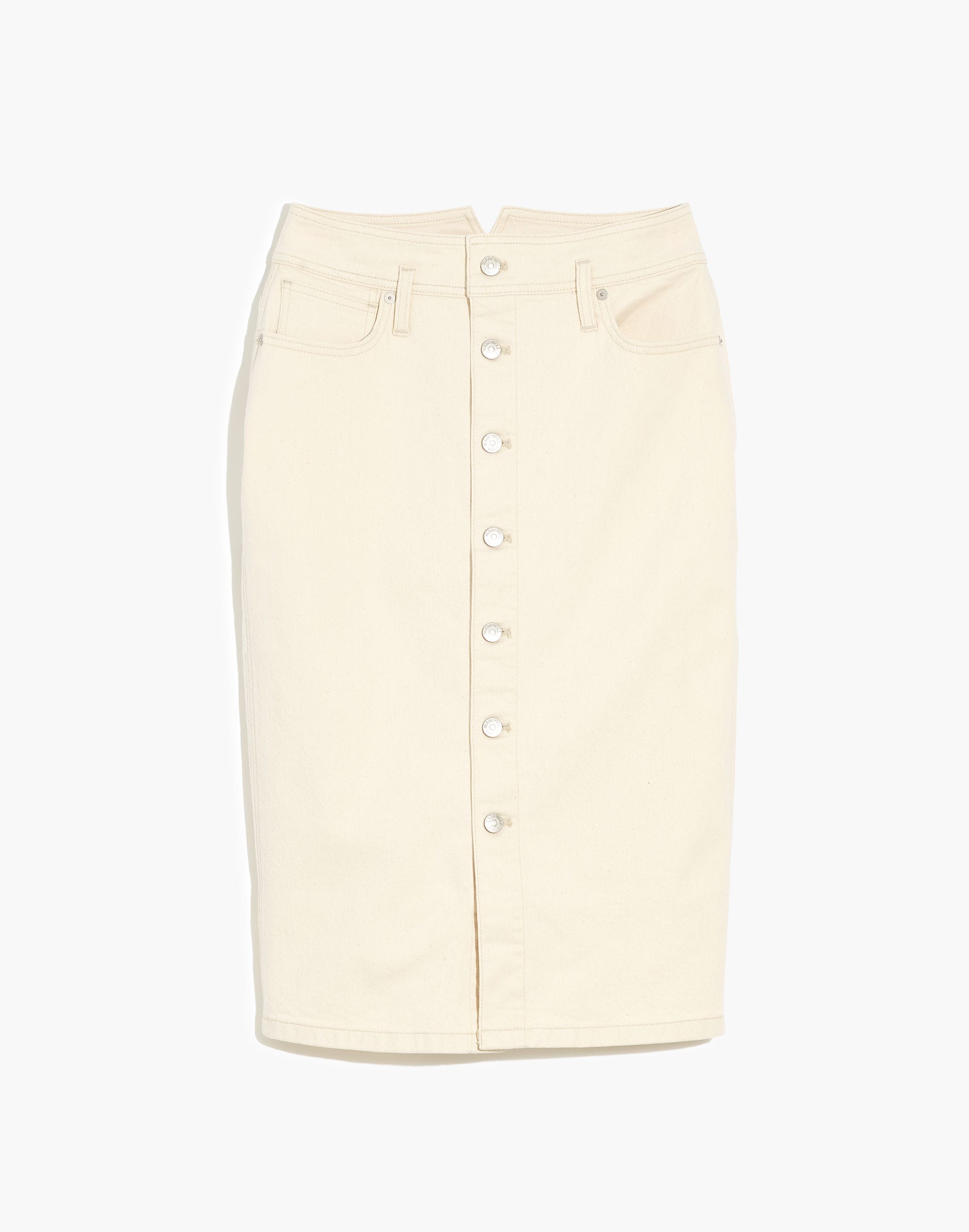 Denim High-Waist Midi Skirt in Vintage Canvas Wash: Western Edition