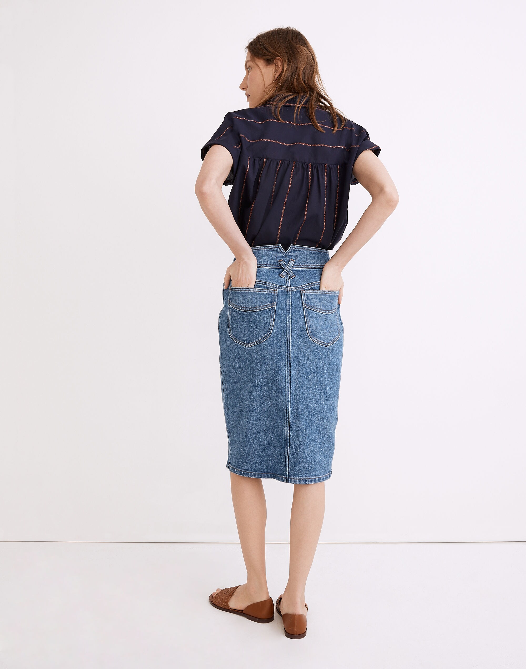 Denim High-Waist Midi Skirt in Holton Wash: Western Edition