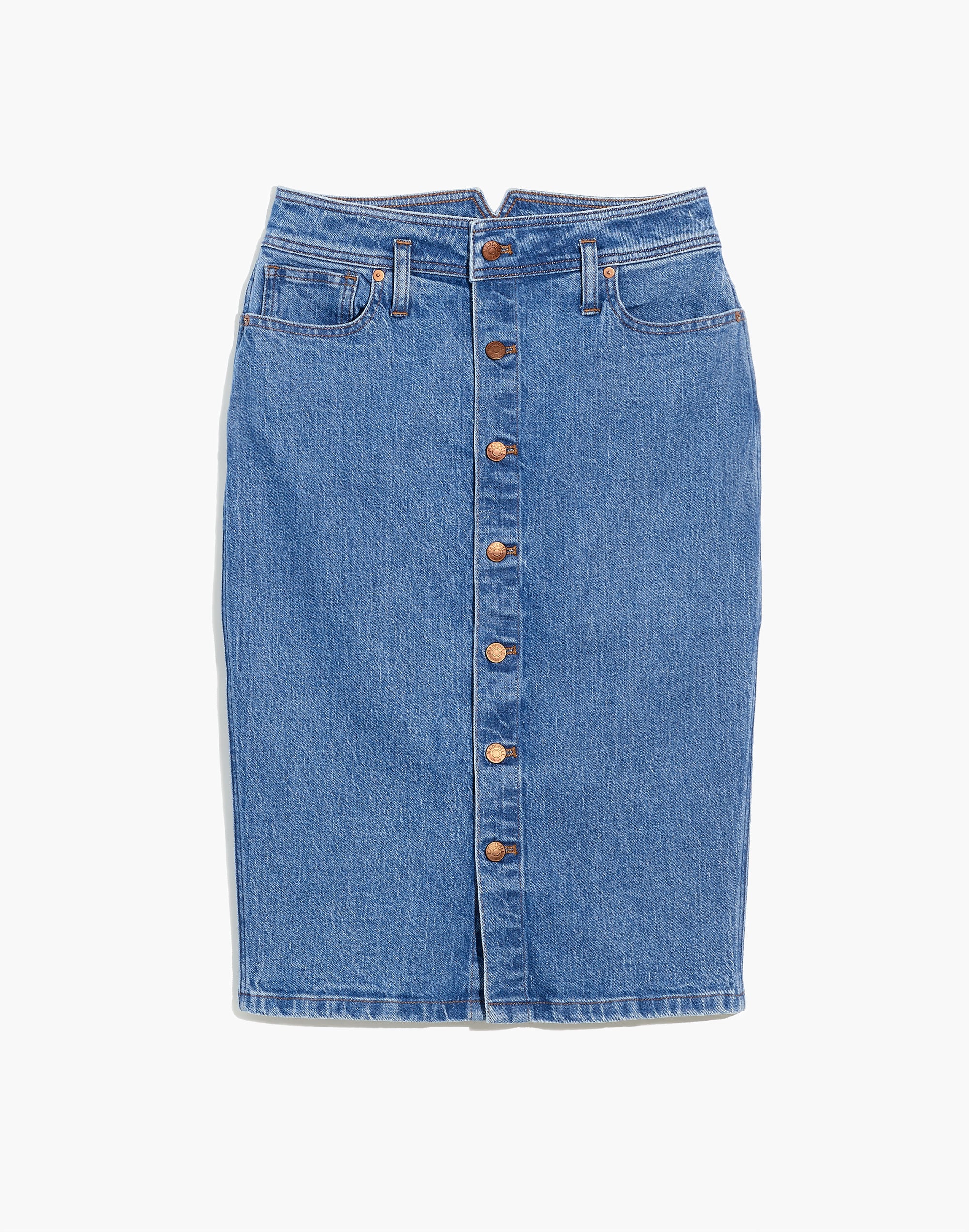 Denim High-Waist Midi Skirt in Holton Wash: Western Edition