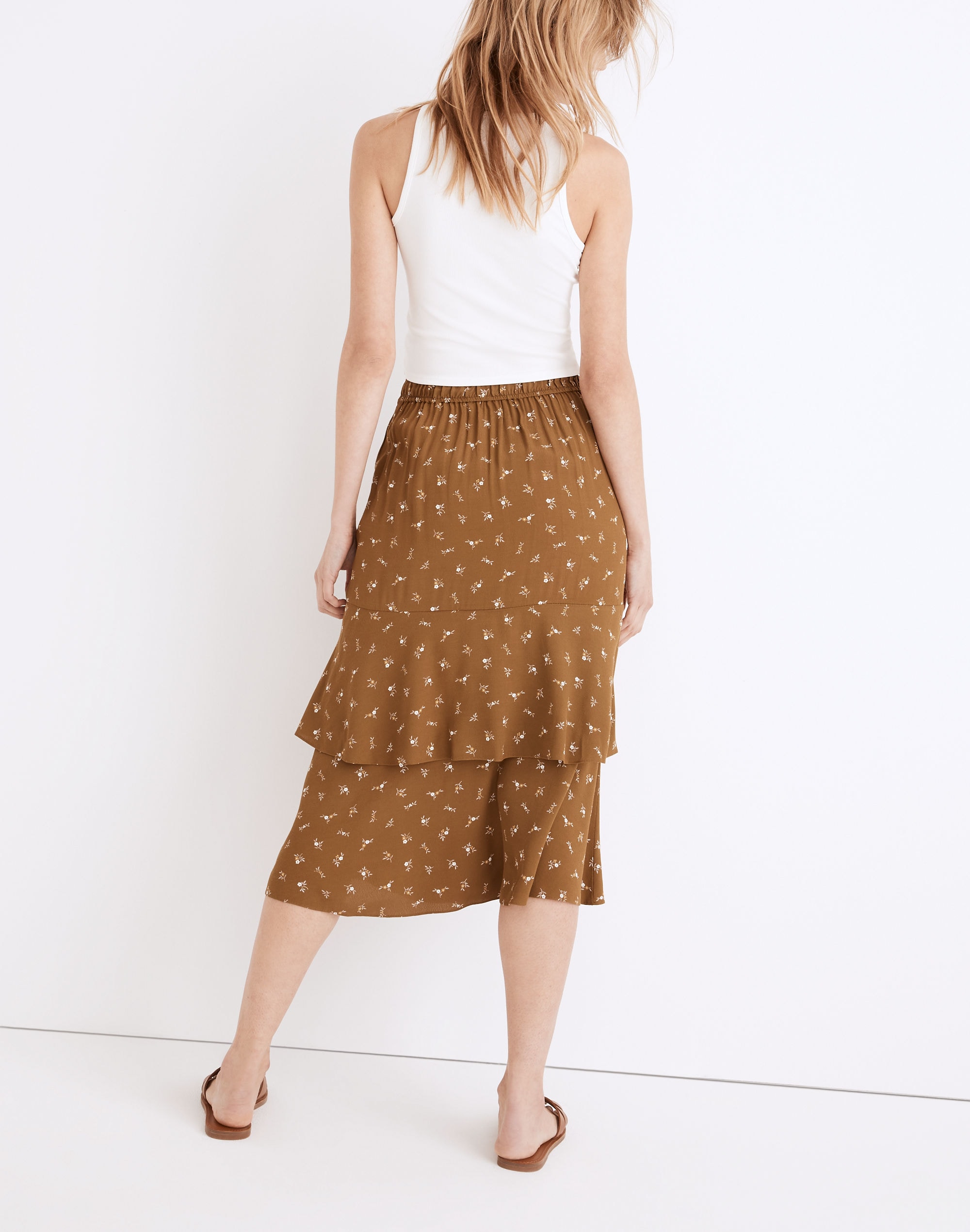 Ruffle Tiered Midi Skirt in Daisy Stitch
