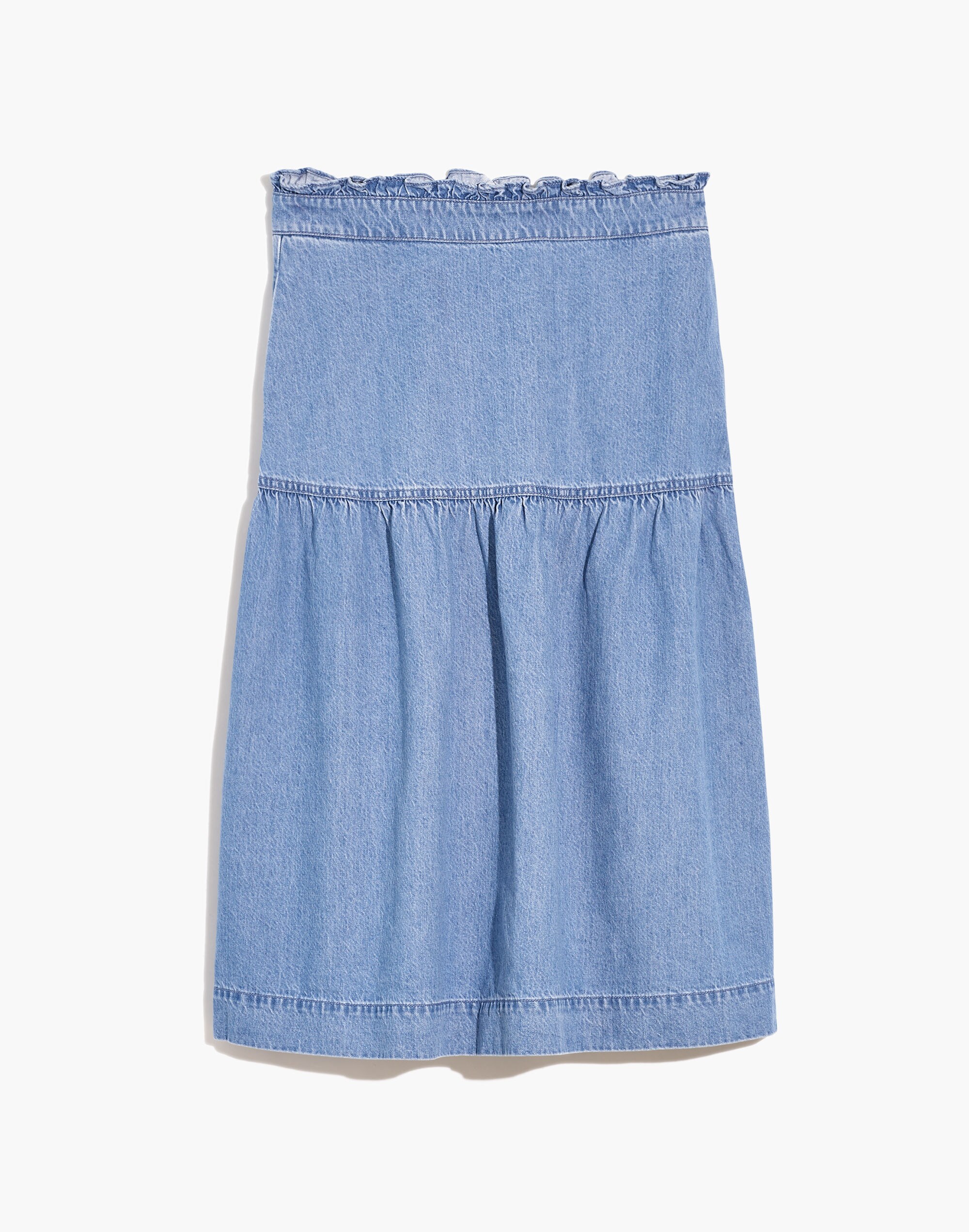 Denim Pull-On Midi Skirt in Normandie Wash