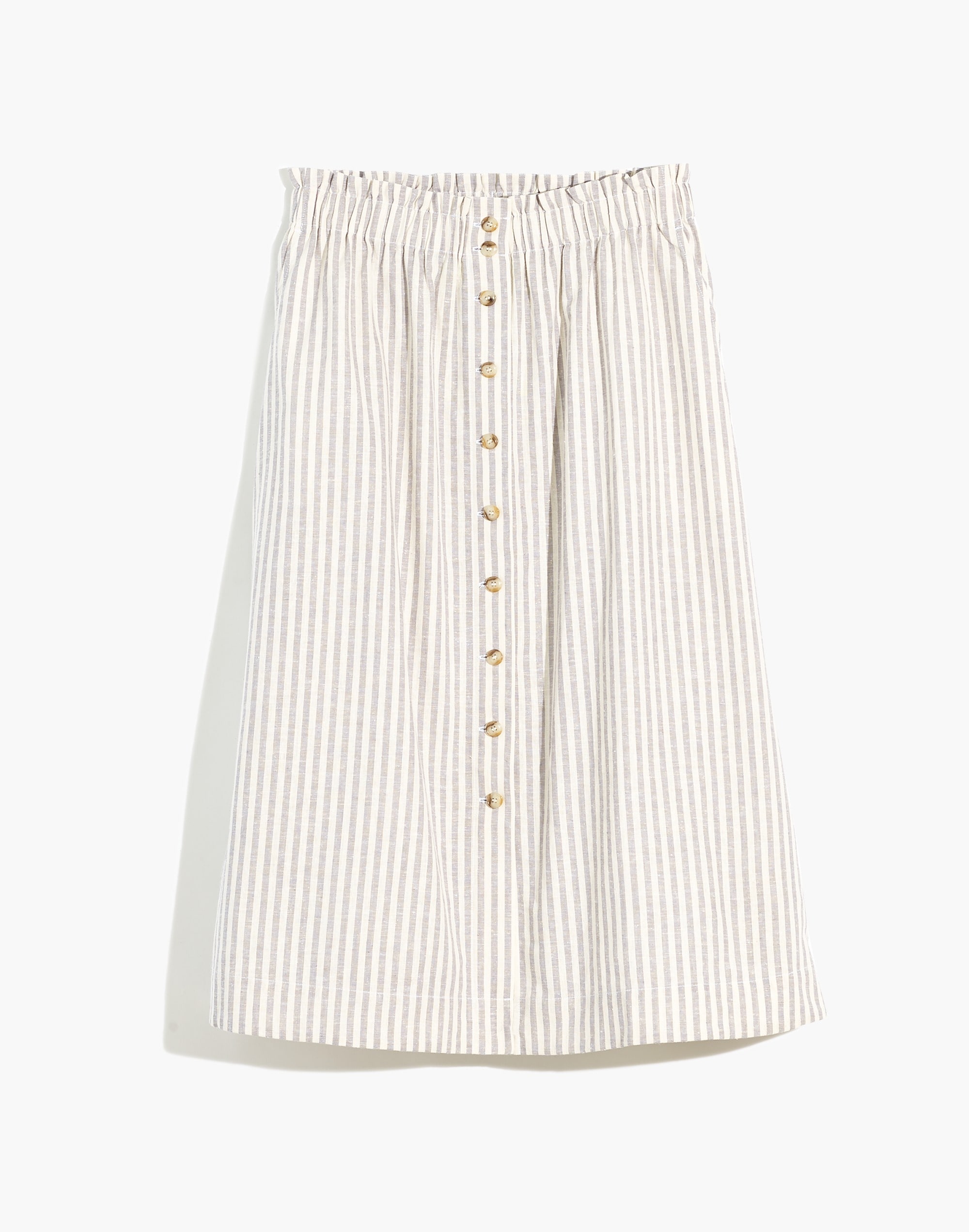 Striped Button-Front Pull-On Midi Skirt