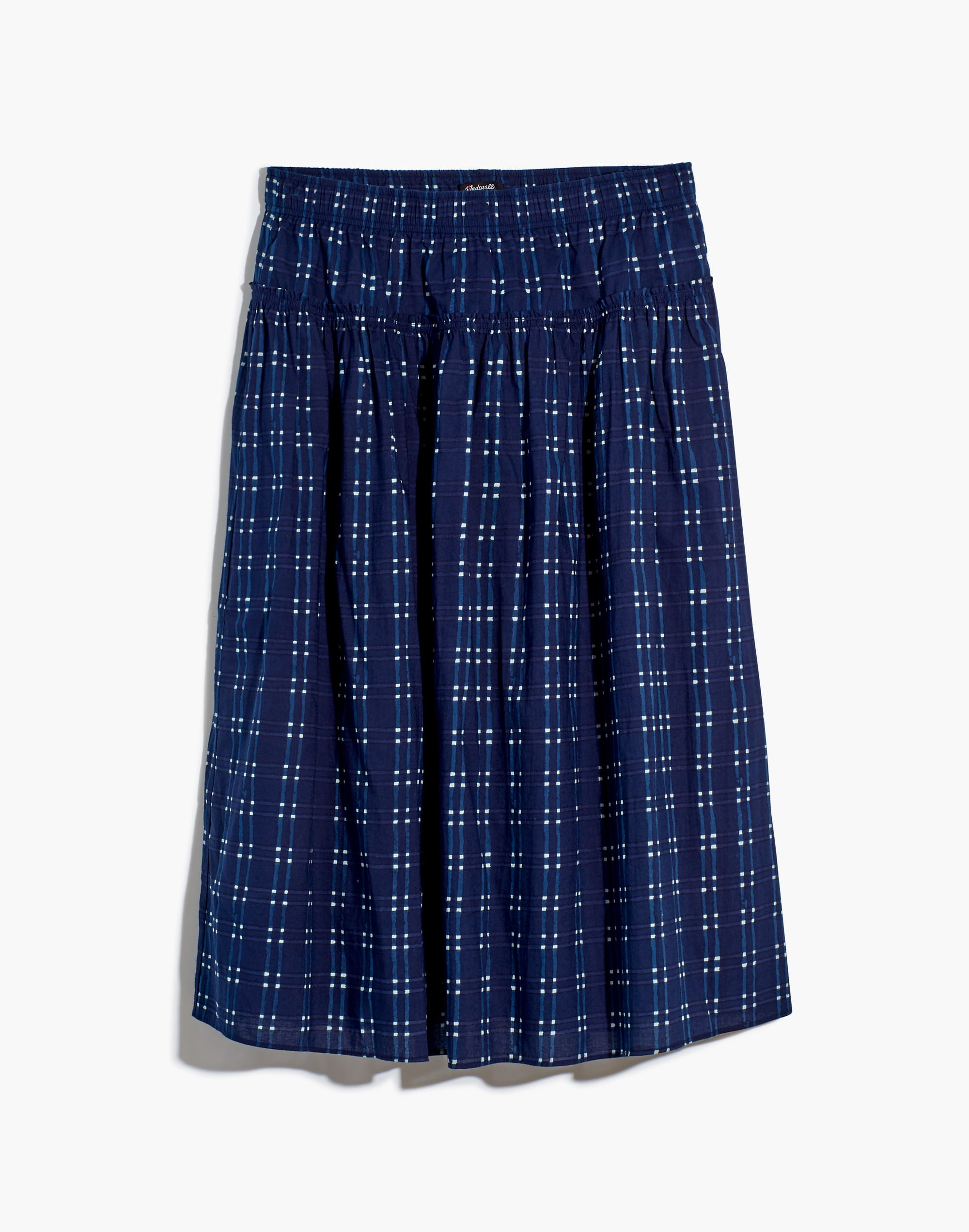 Pull-On Midi Skirt in Shibori Indigo Plaid in null image 4