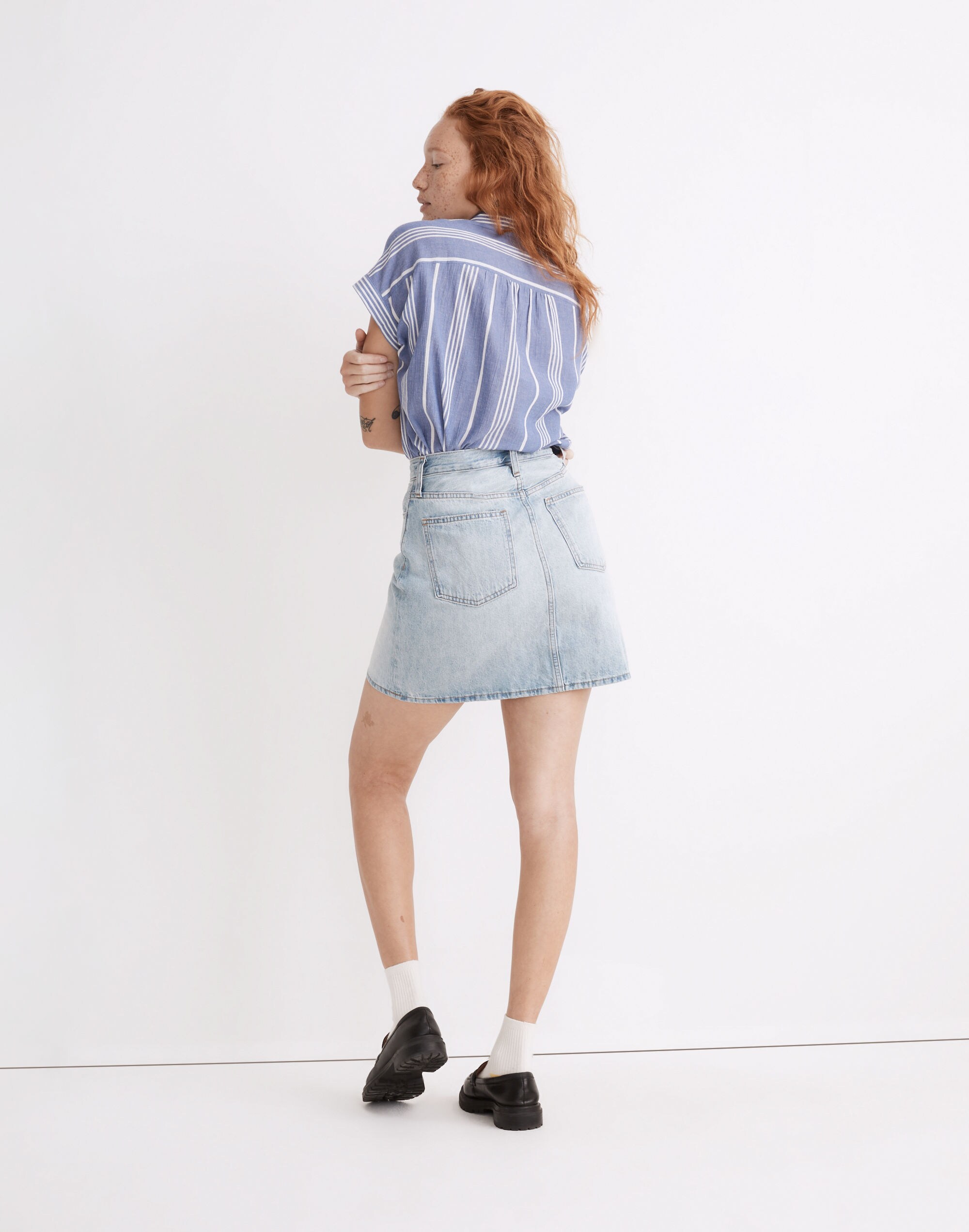 Denim High-Waist Straight Mini Skirt in Fitzgerald Wash