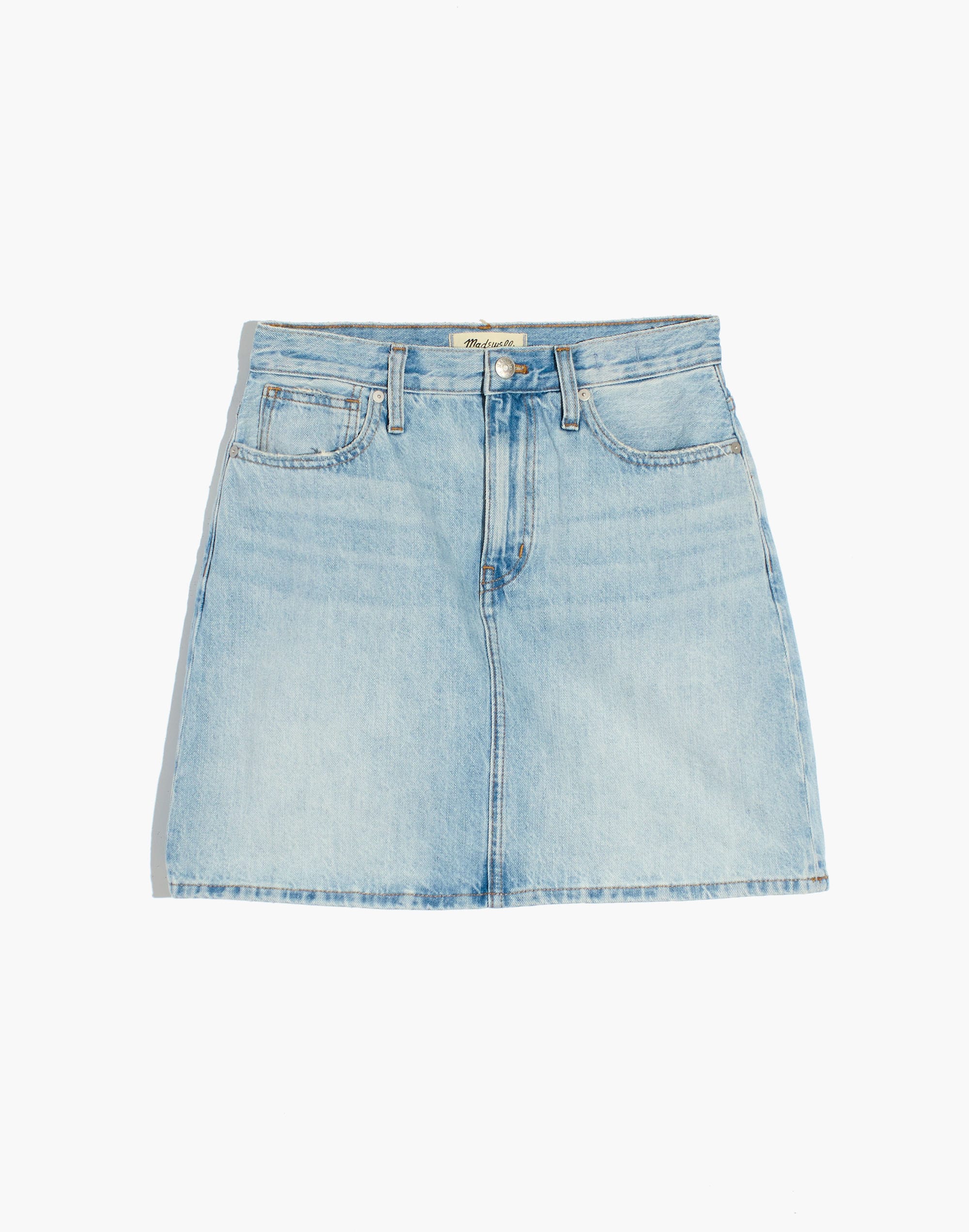 Denim High-Waist Straight Mini Skirt in Fitzgerald Wash