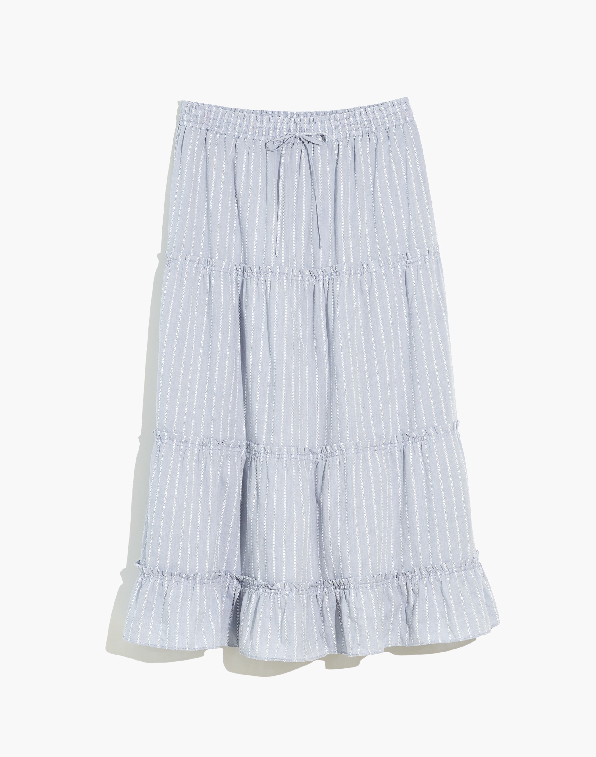 Plus Striped Pull-On Ruffle Tiered Maxi Skirt