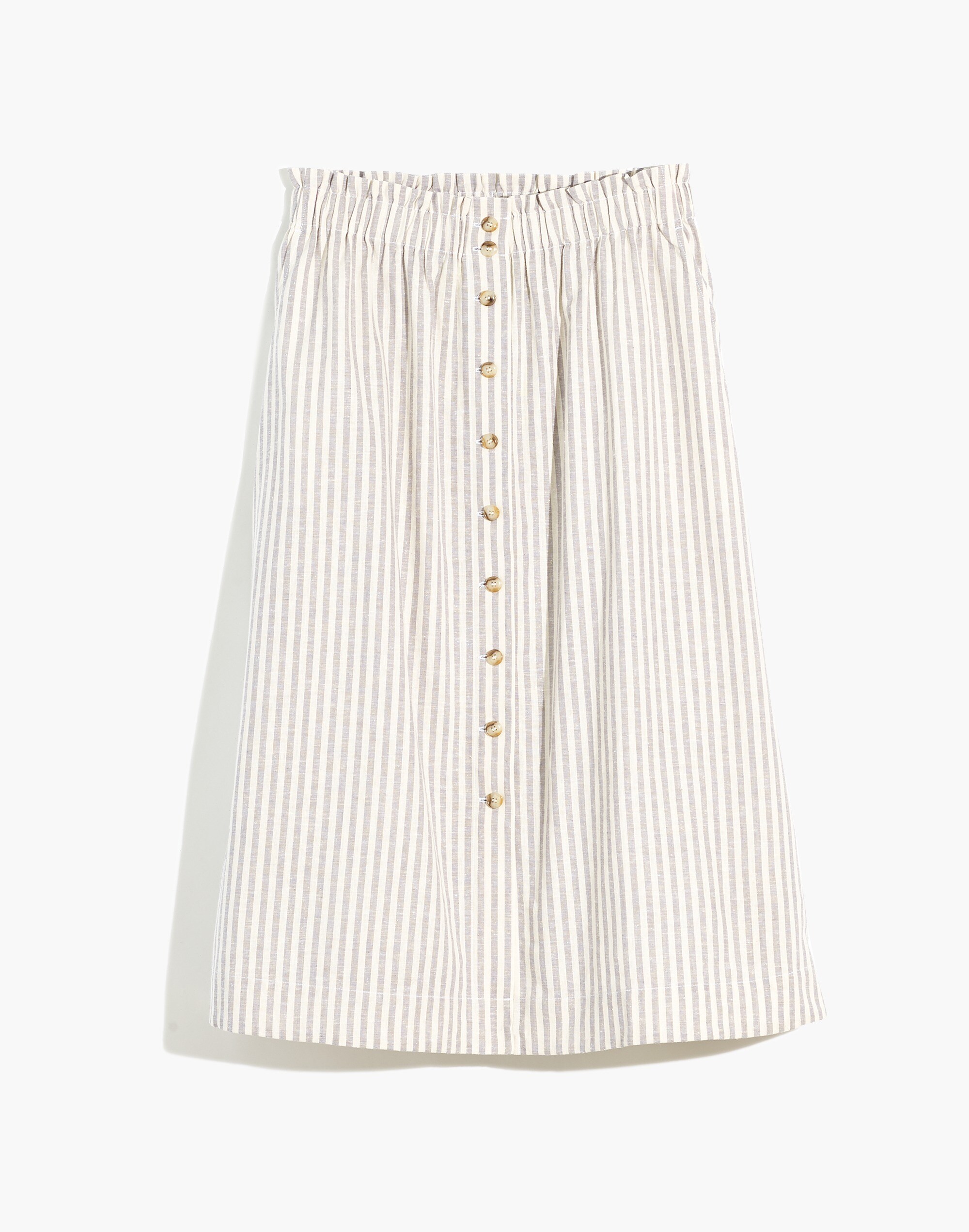 Plus Striped Button-Front Pull-On Midi Skirt