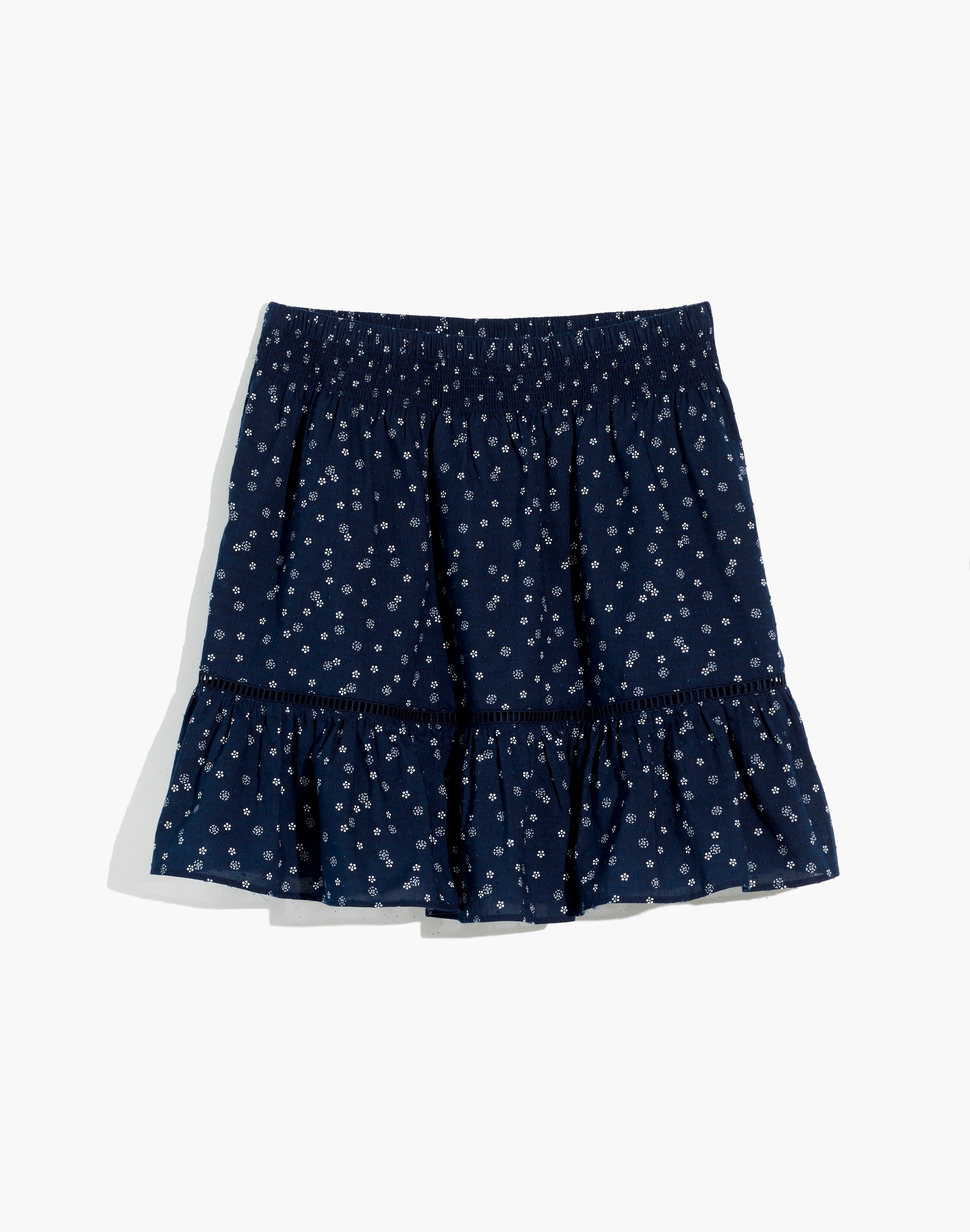plus smock-waist ruffle mini skirt in bandana flower