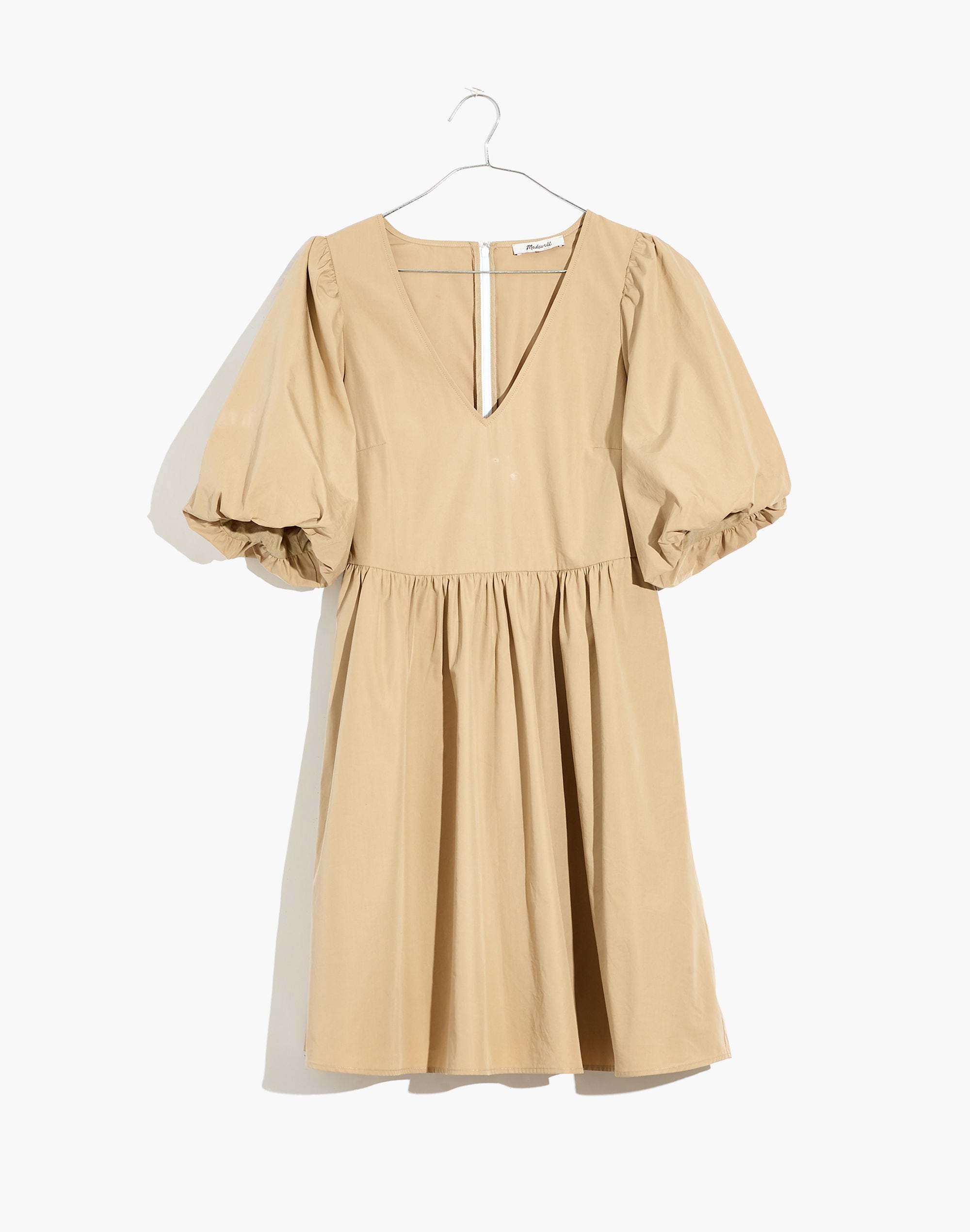 Poplin V-Neck Bubble-Sleeve Mini Dress