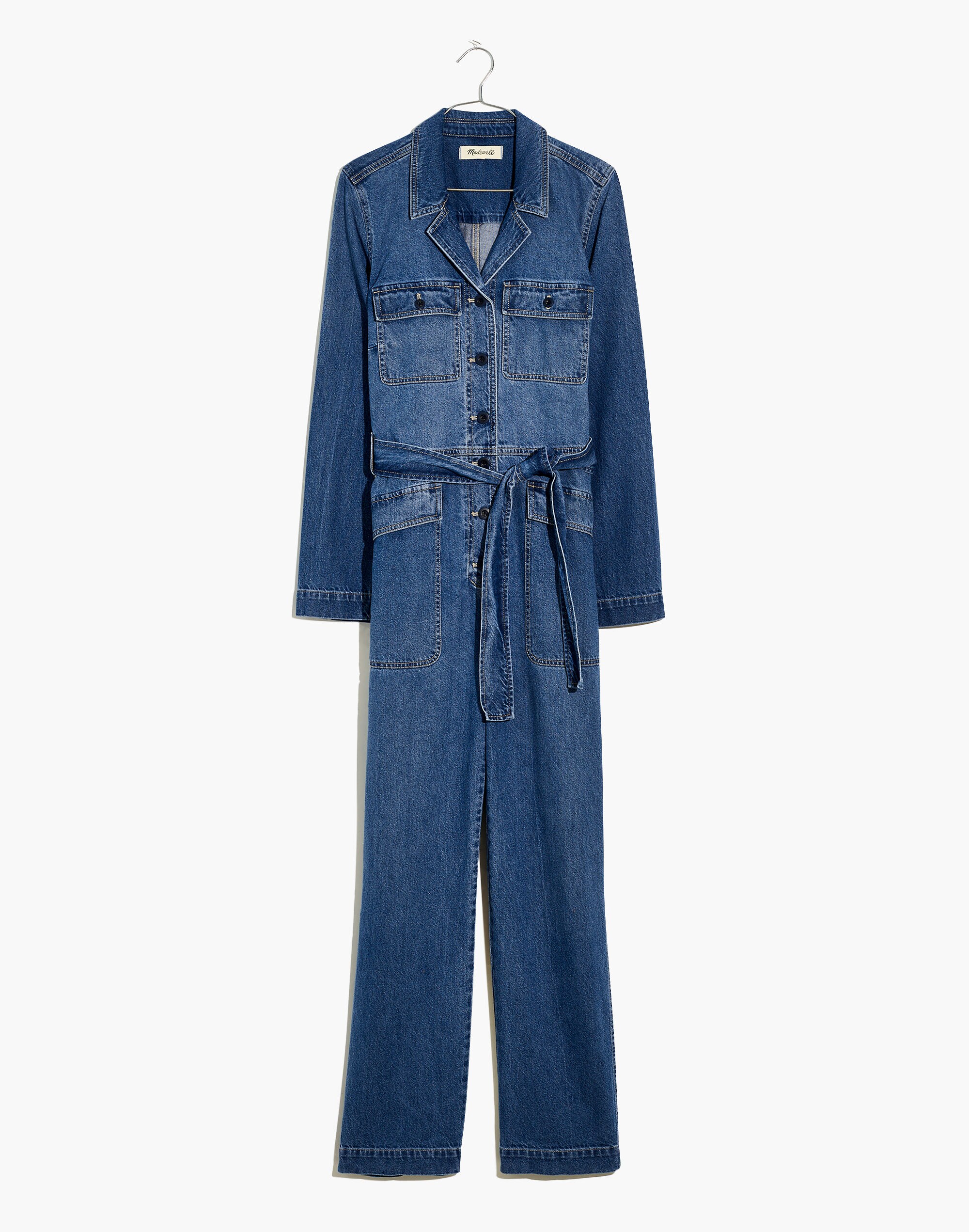Petite Denim Tie-Waist Jumpsuit in Claireville Wash